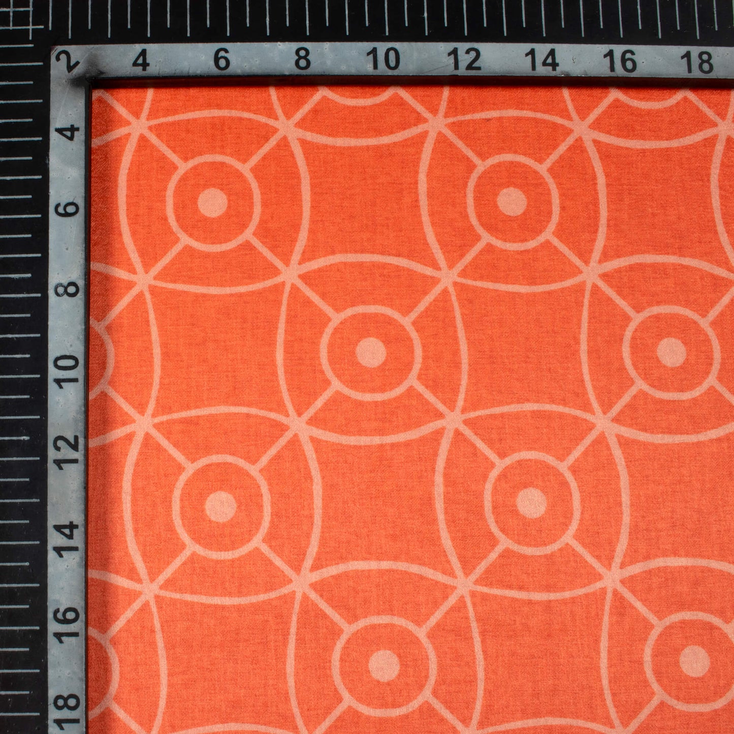 Coral Peach Geometric Pattern Digital Print Crepe Silk Fabric