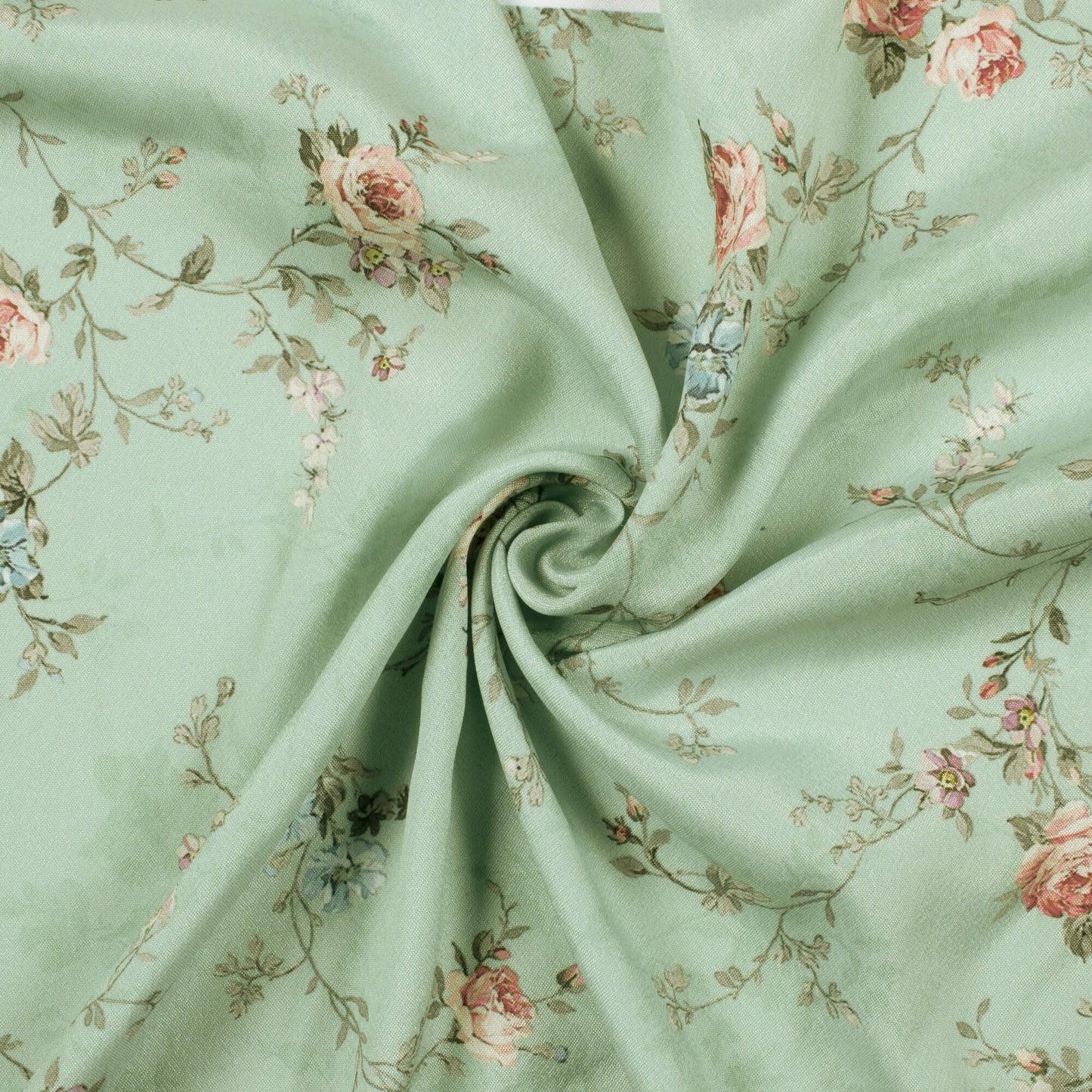 Pistachio Green And Blue Floral Pattern Digital Print Crepe Silk Fabric