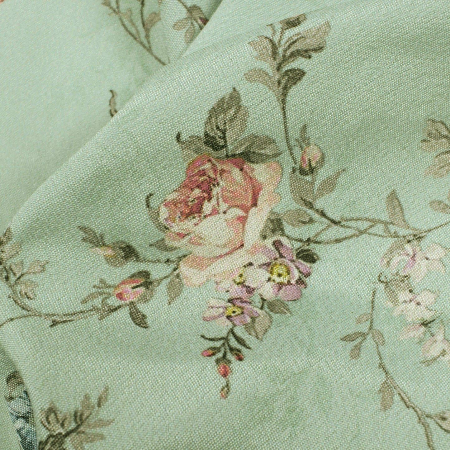 Pistachio Green And Blue Floral Pattern Digital Print Crepe Silk Fabric