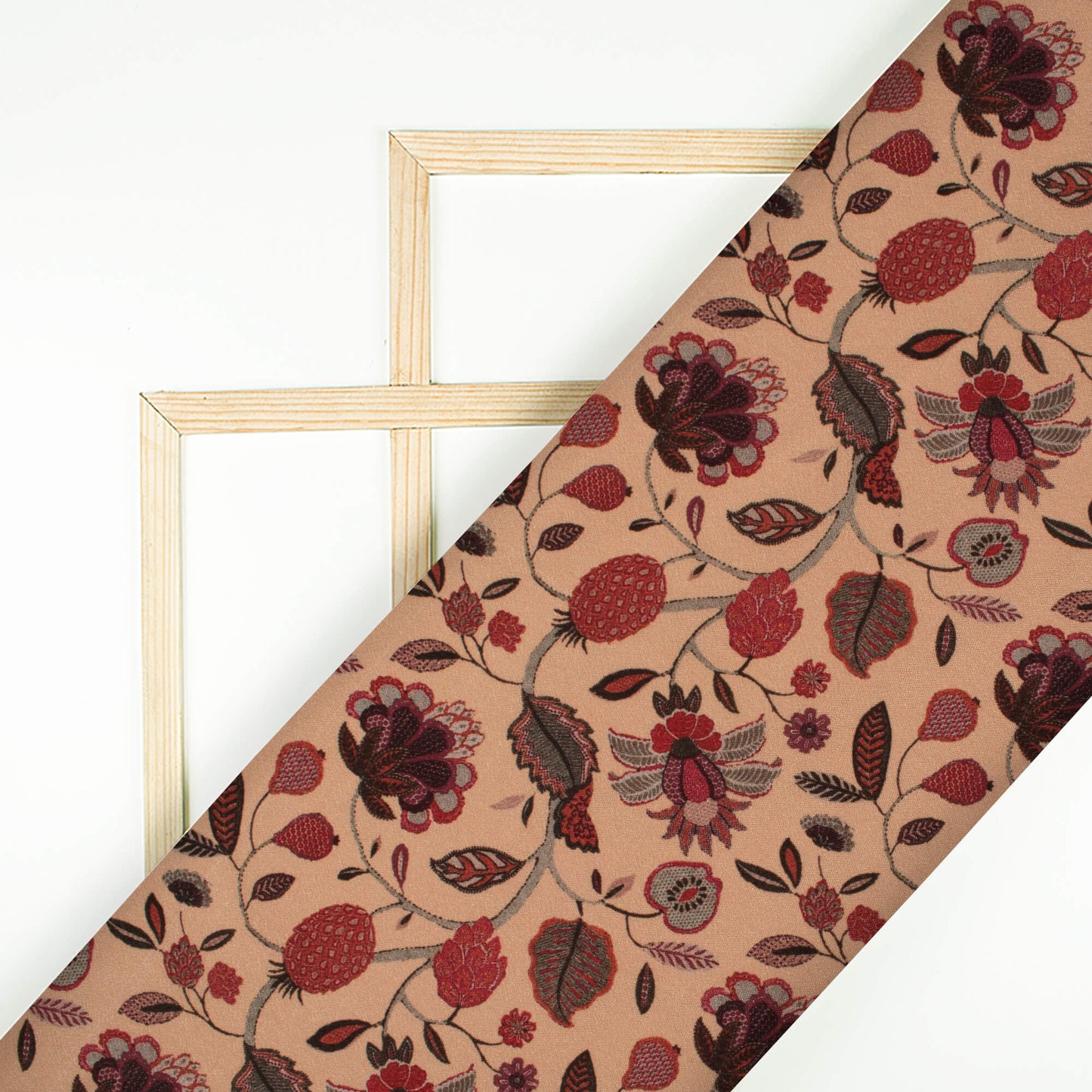 Tan Beige And Maroon Floral Pattern Digital Print Crepe Silk Fabric