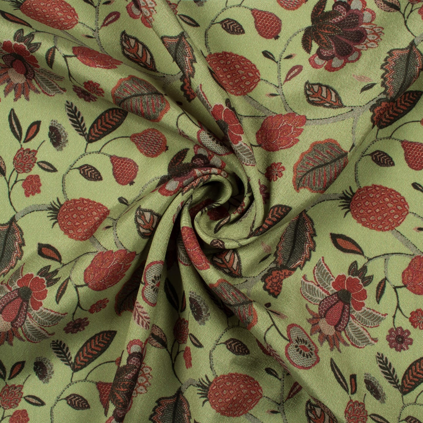 Elaichi Green And Maroon Floral Pattern Digital Print Crepe Silk Fabric