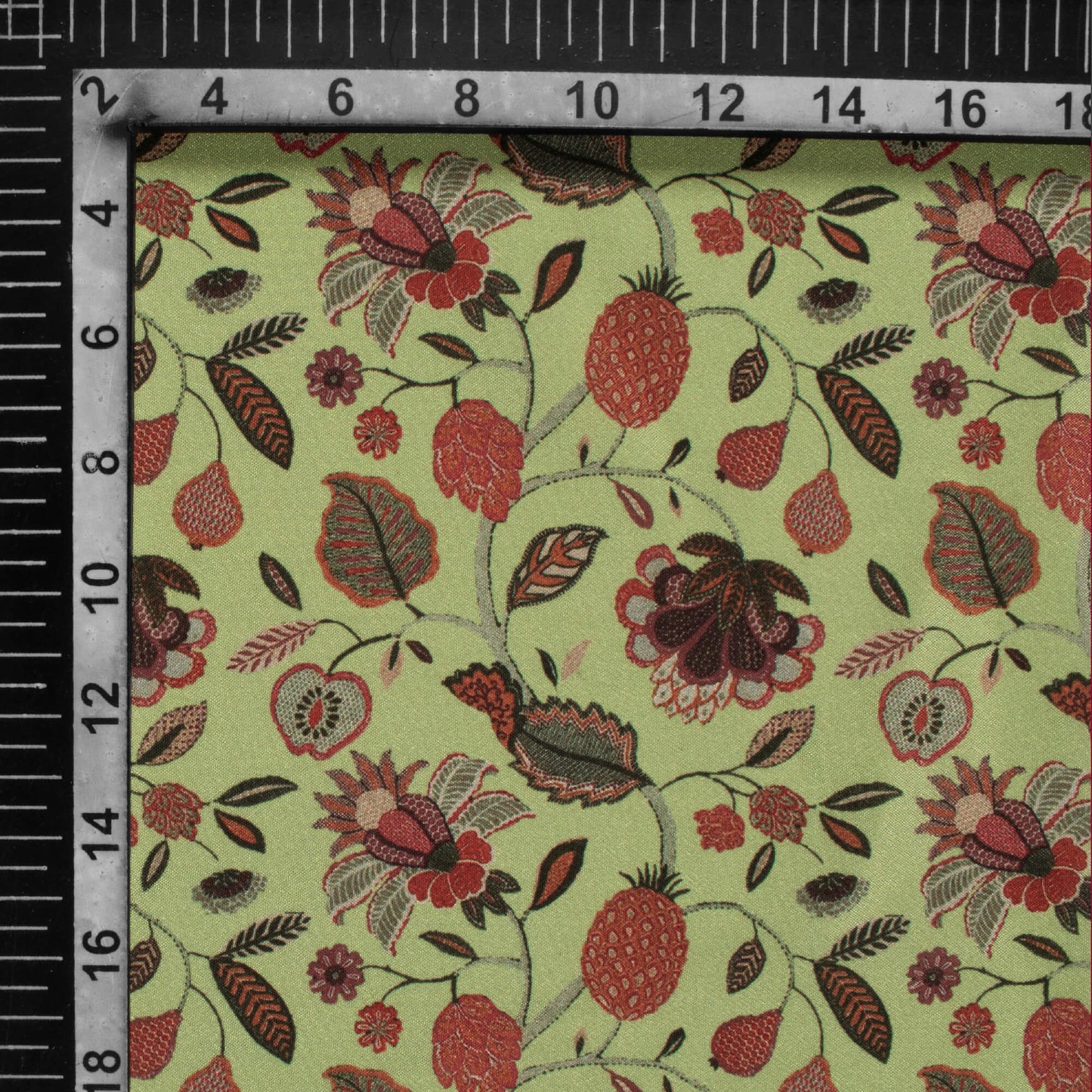 Elaichi Green And Maroon Floral Pattern Digital Print Crepe Silk Fabric