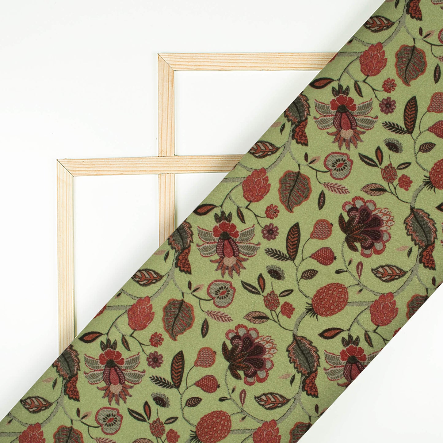 Elaichi Green And Maroon Floral Pattern Digital Print Crepe Silk Fabric
