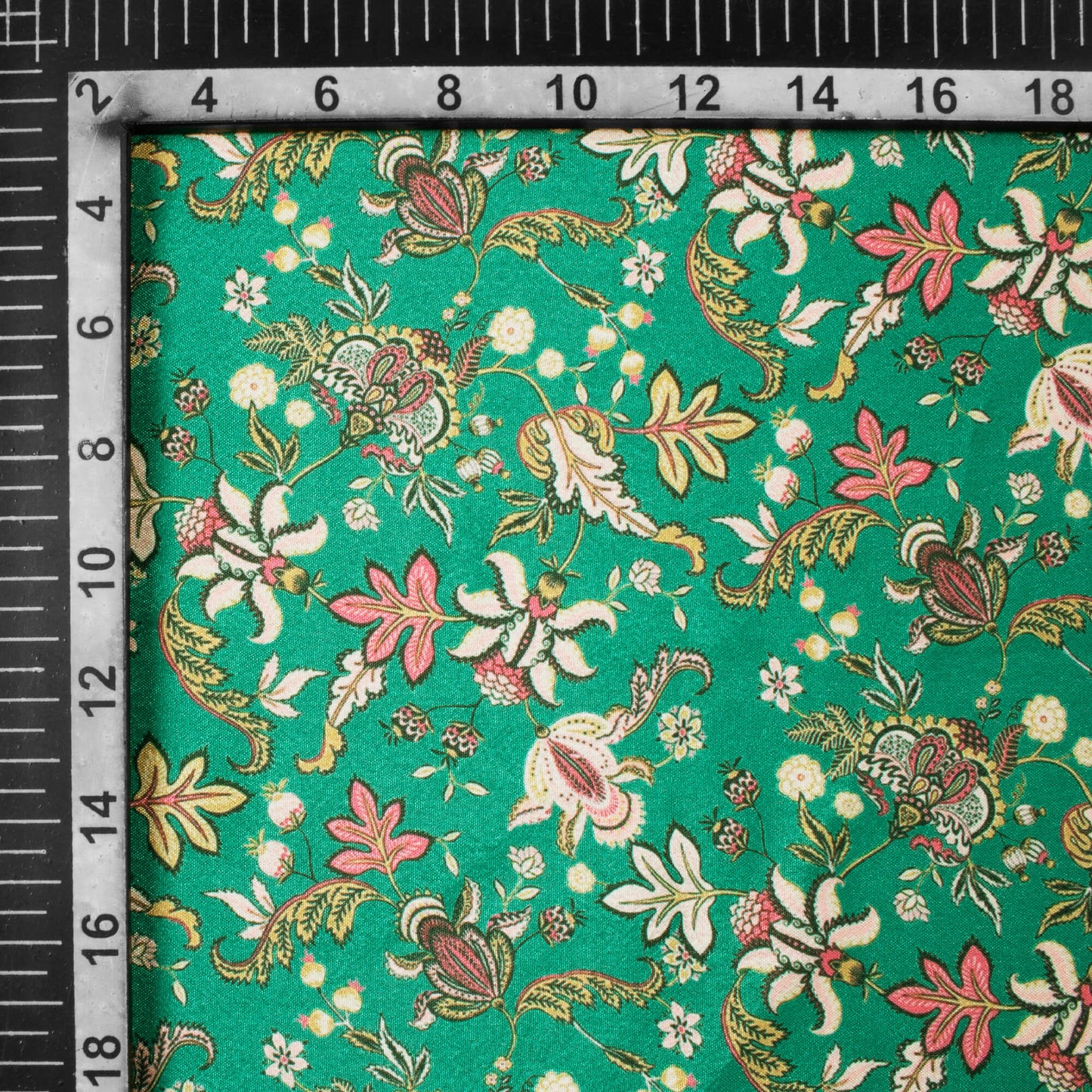 Forest Green And Beige Floral Pattern Digital Print Crepe Silk Fabric