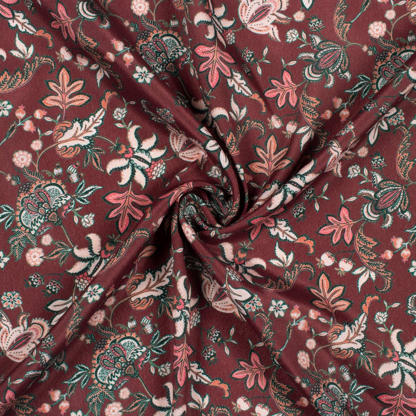 Maroon And Beige Floral Pattern Digital Print Crepe Silk Fabric