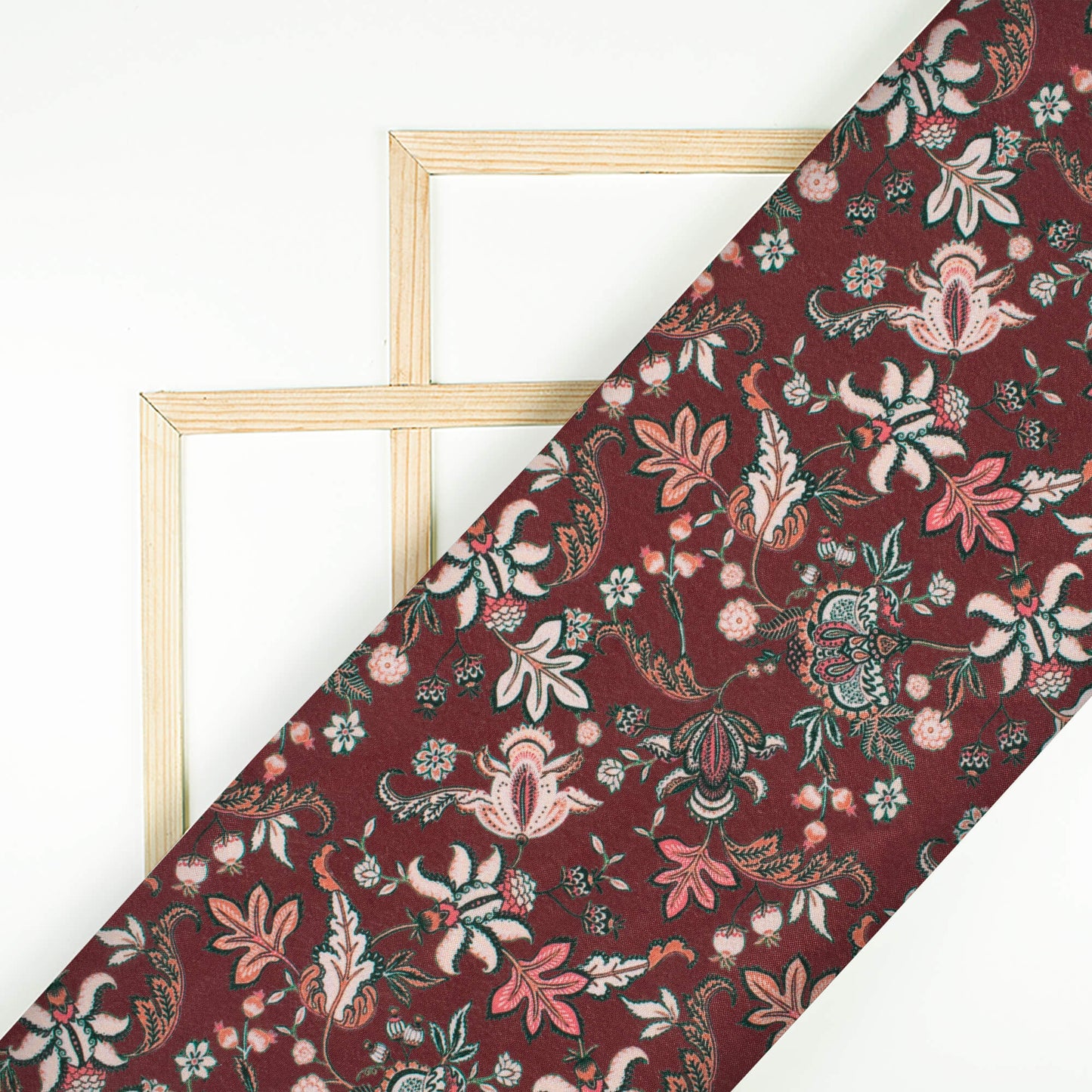 Maroon And Beige Floral Pattern Digital Print Crepe Silk Fabric