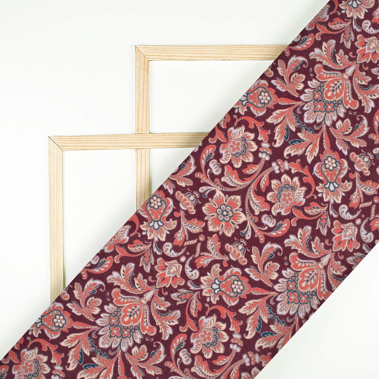 Maroon And Red Floral Pattern Digital Print Crepe Silk Fabric
