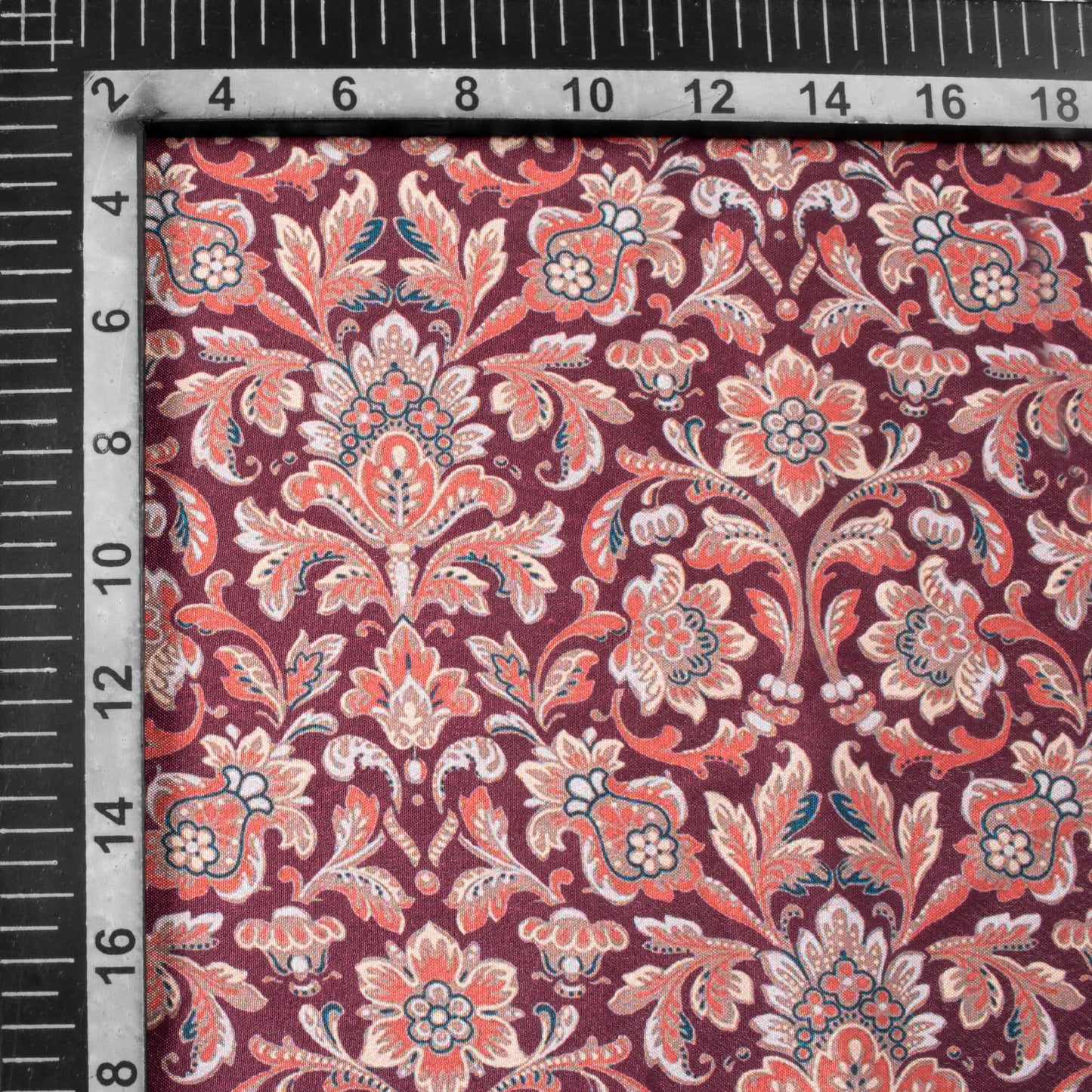 Maroon And Red Floral Pattern Digital Print Crepe Silk Fabric