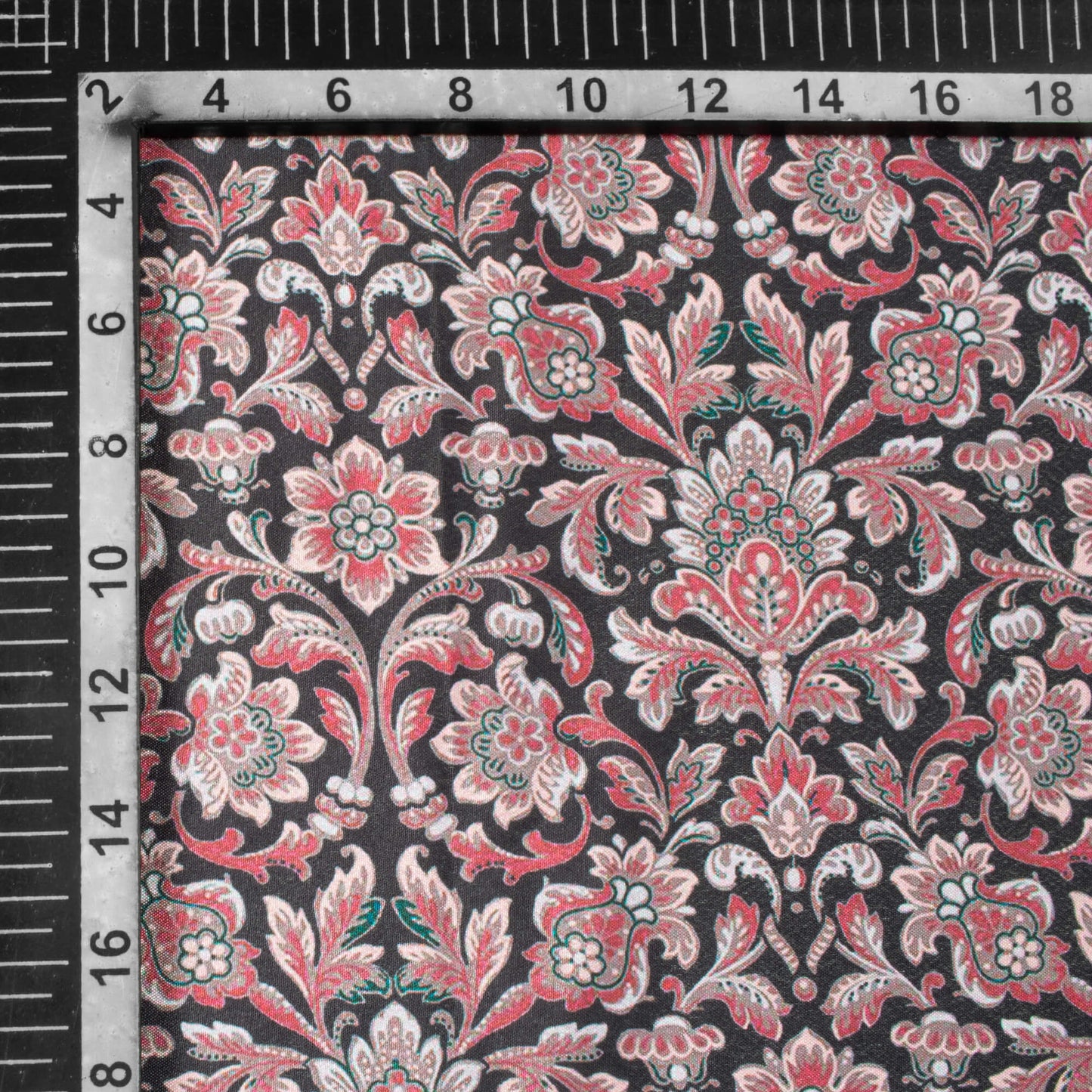 Black And Red Floral Pattern Digital Print Crepe Silk Fabric
