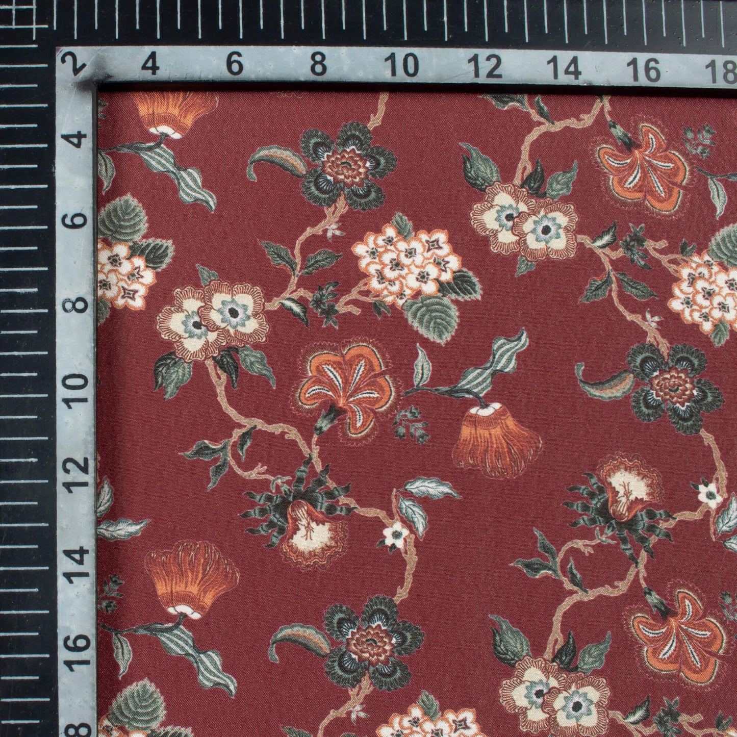 Maroon And Cream Floral Pattern Digital Print Crepe Silk Fabric
