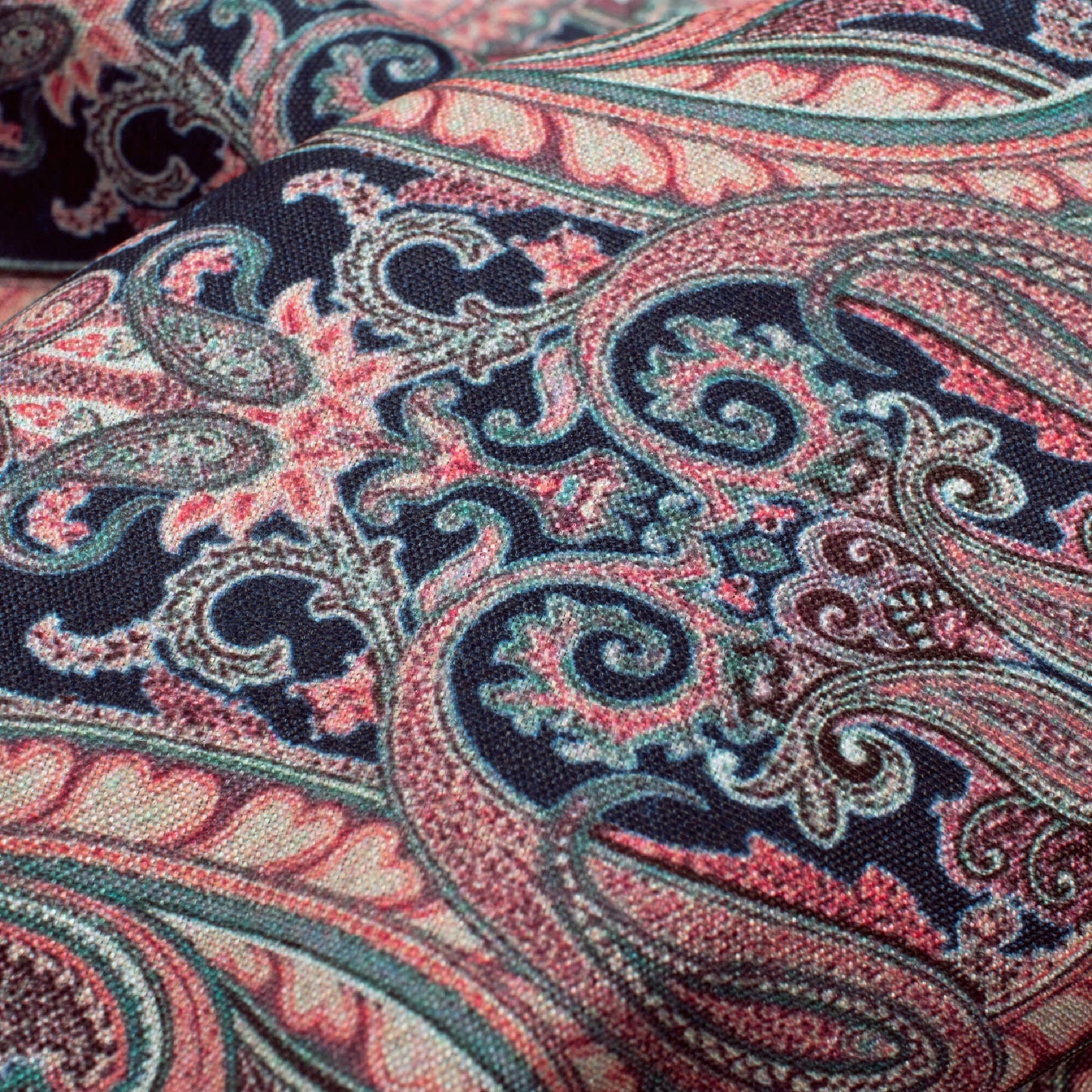 Prussian Blue And Cream Paisley Pattern Digital Print Crepe Silk Fabric