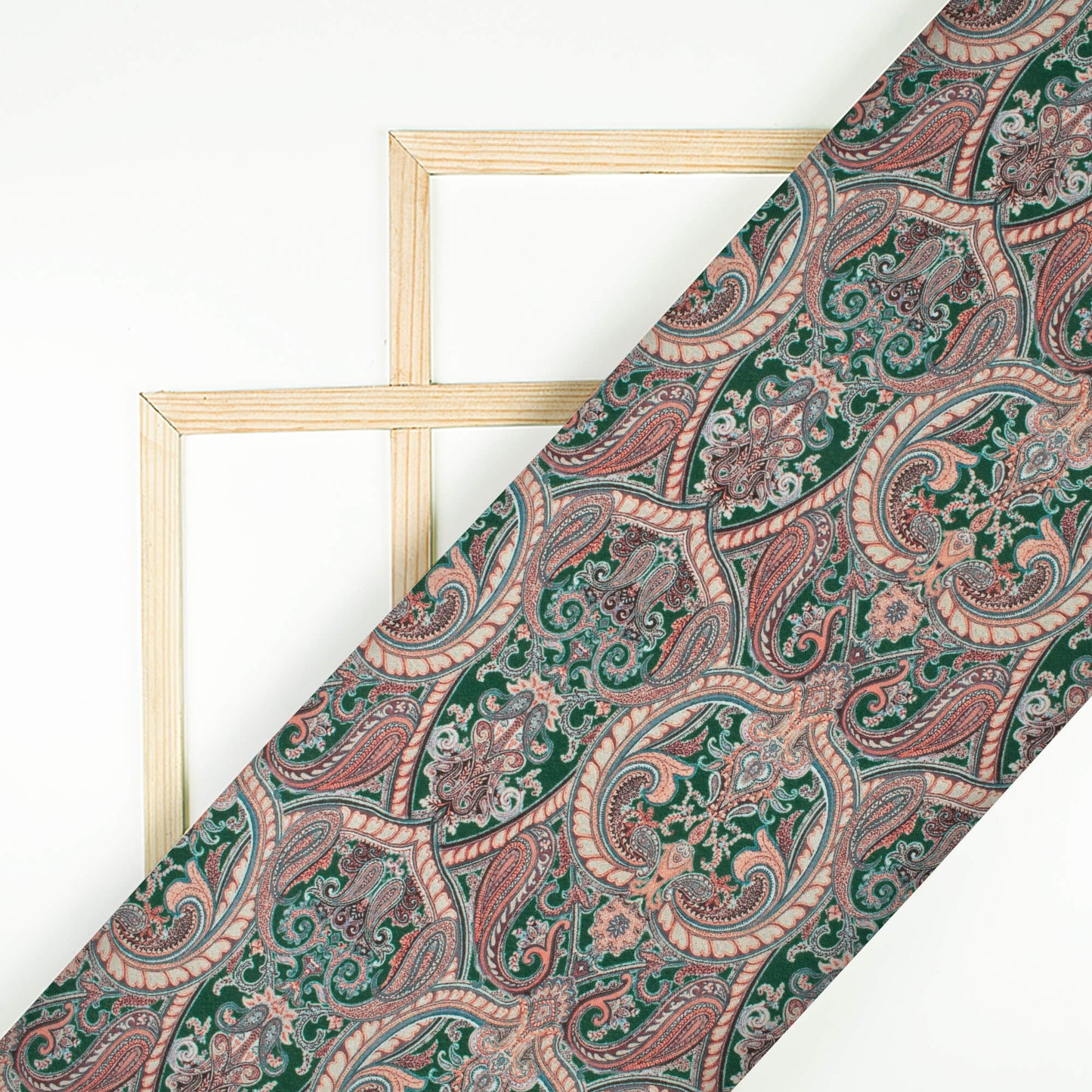 Forest Green And Cream Paisley Pattern Digital Print Crepe Silk Fabric