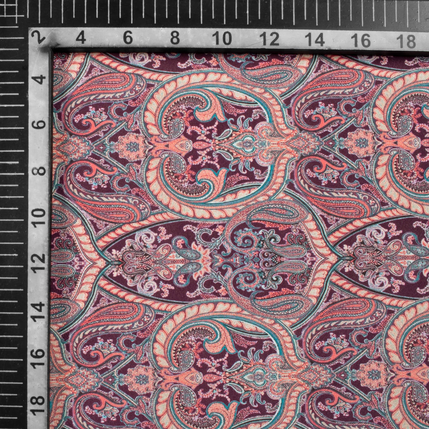 Burgandy And Cream Paisley Pattern Digital Print Crepe Silk Fabric
