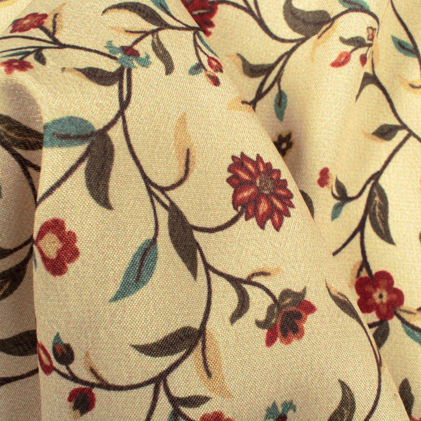 Cream And Maroon Floral Pattern Digital Print Crepe Silk Fabric