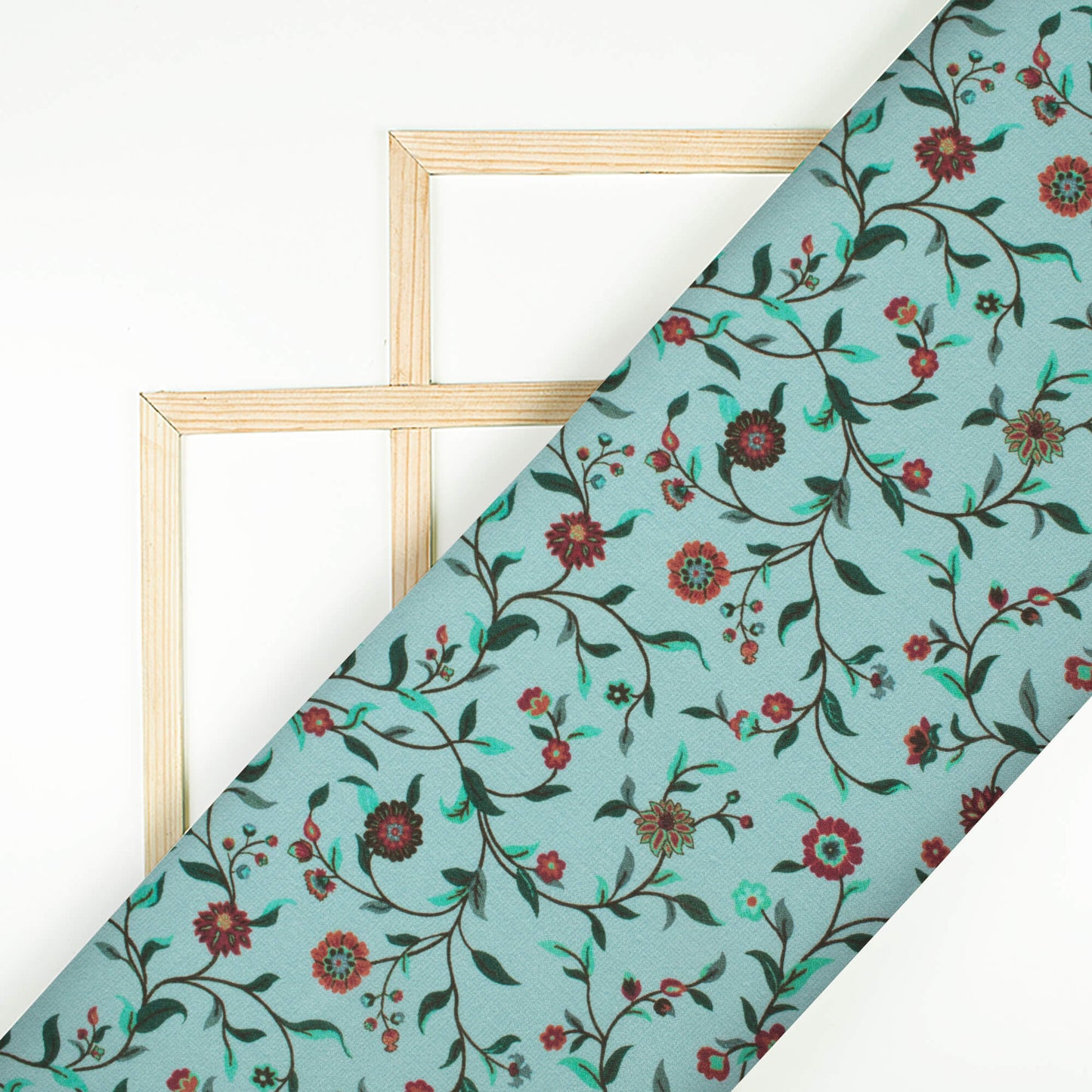 Pale Turquoise And Maroon Floral Pattern Digital Print Crepe Silk Fabric
