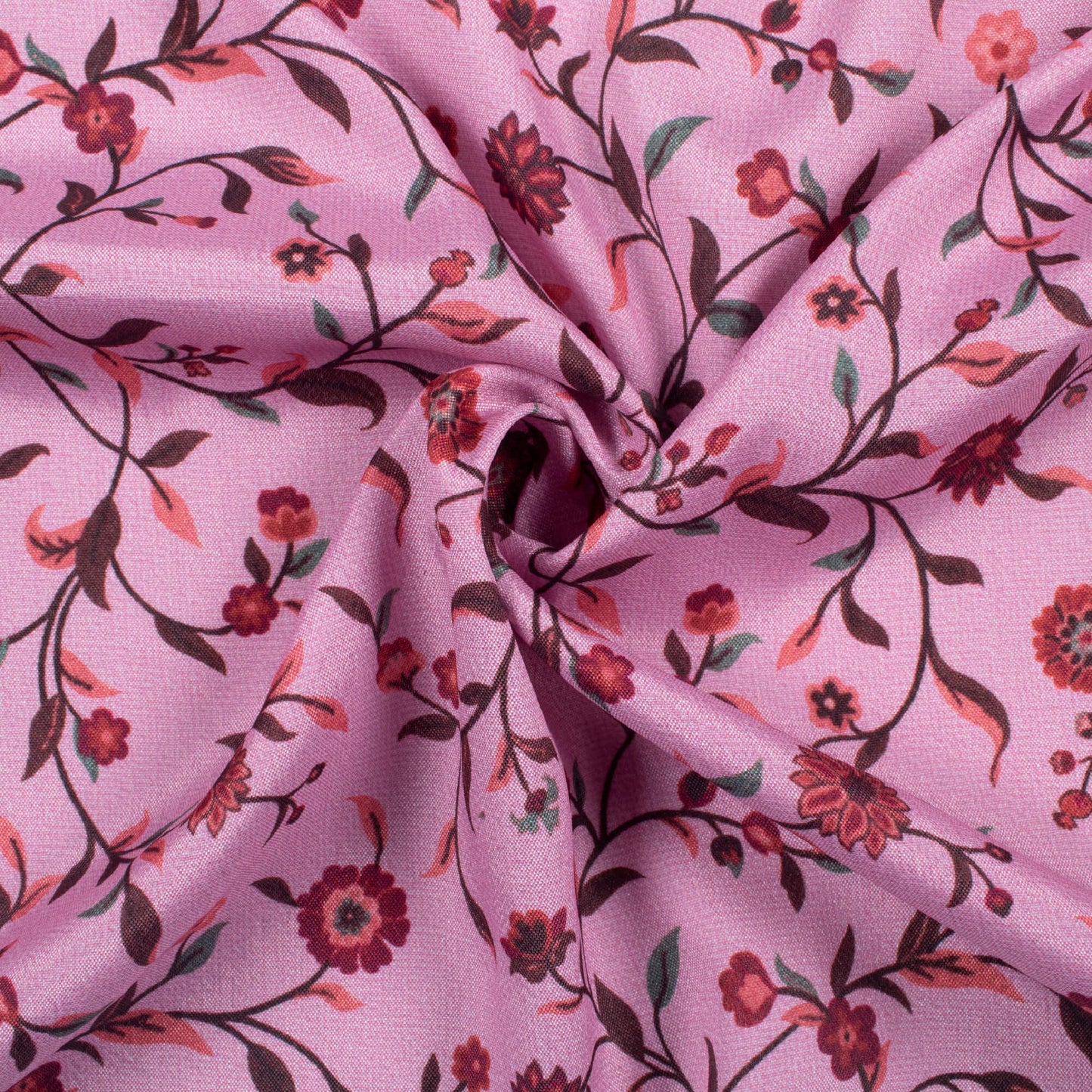 Carnation Pink And Maroon Floral Pattern Digital Print Crepe Silk Fabric