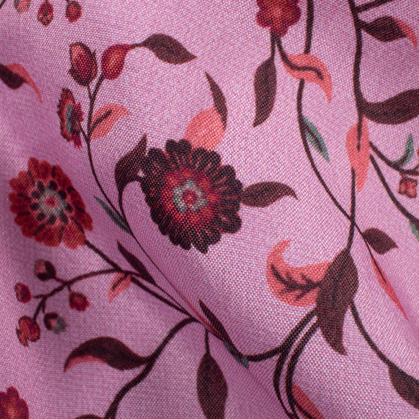 Carnation Pink And Maroon Floral Pattern Digital Print Crepe Silk Fabric