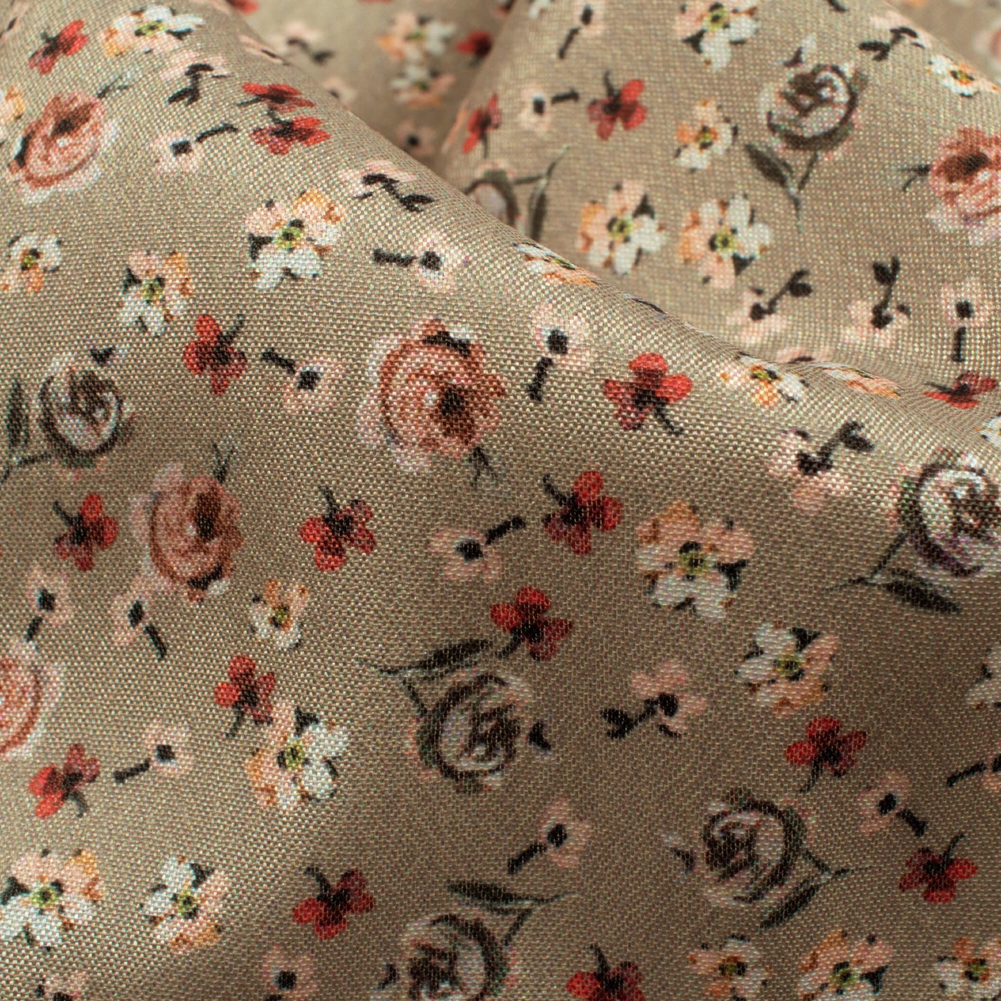 Light Brown Floral Pattern Digital Print Crepe Silk Fabric