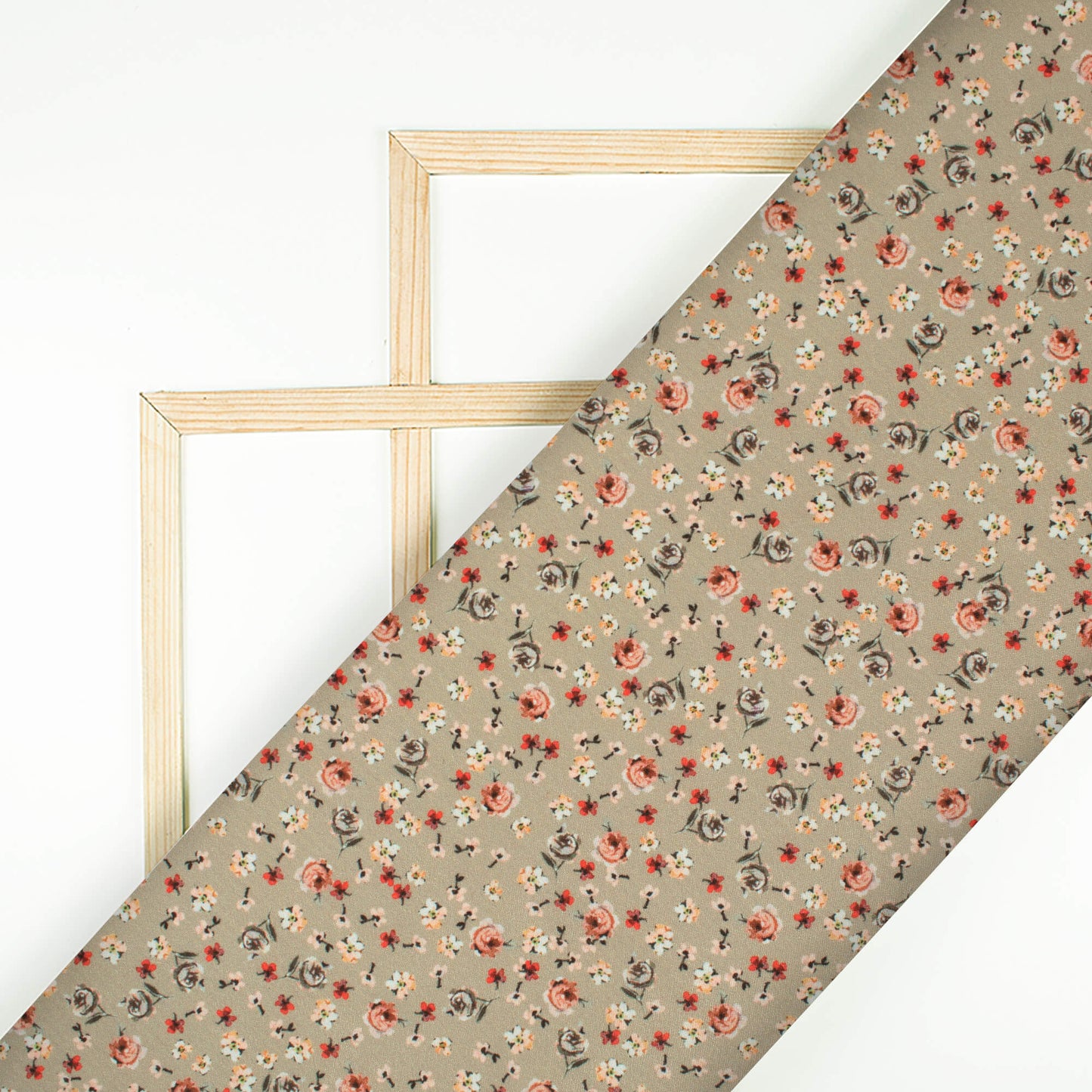 Light Brown Floral Pattern Digital Print Crepe Silk Fabric