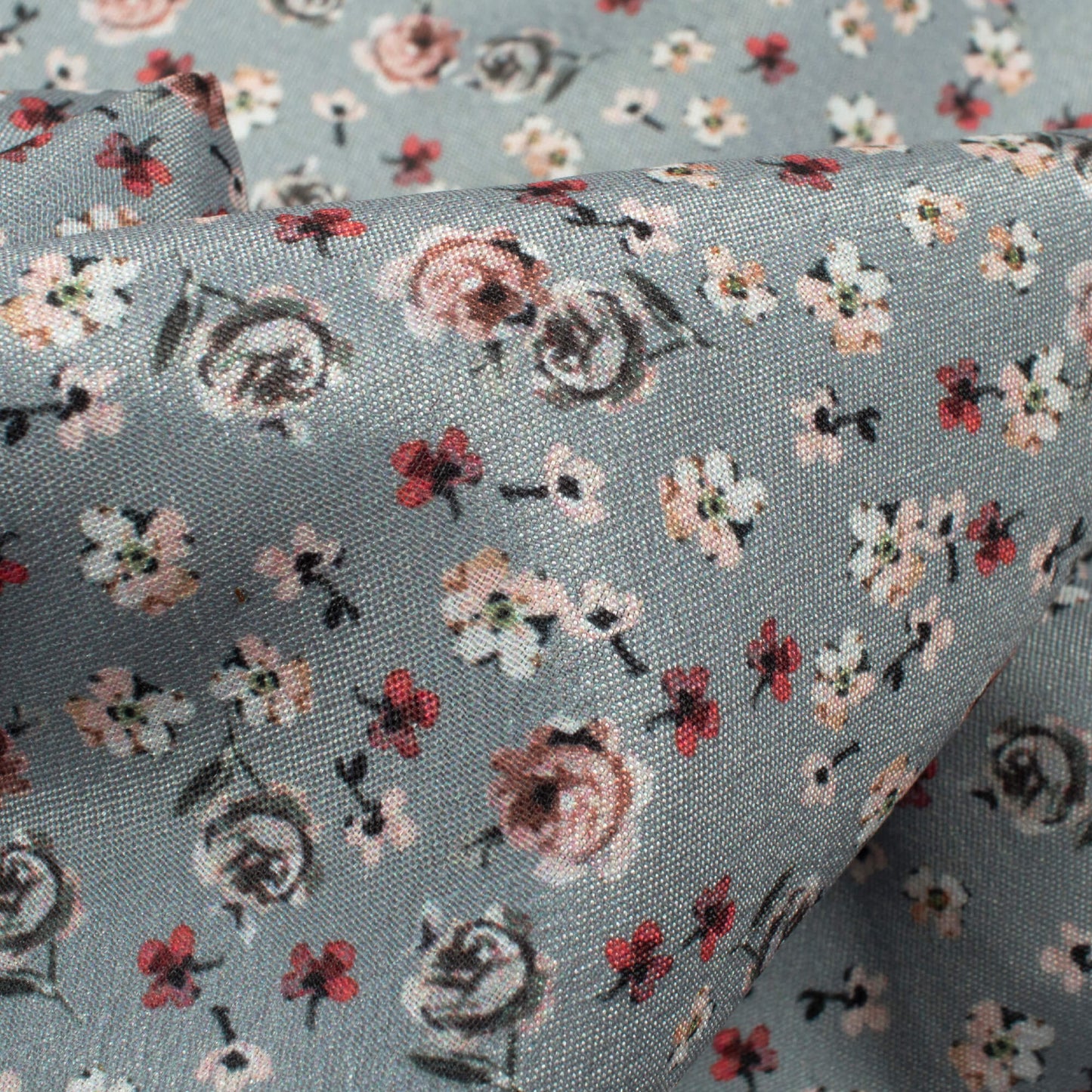 Lava Grey Floral Pattern Digital Print Crepe Silk Fabric