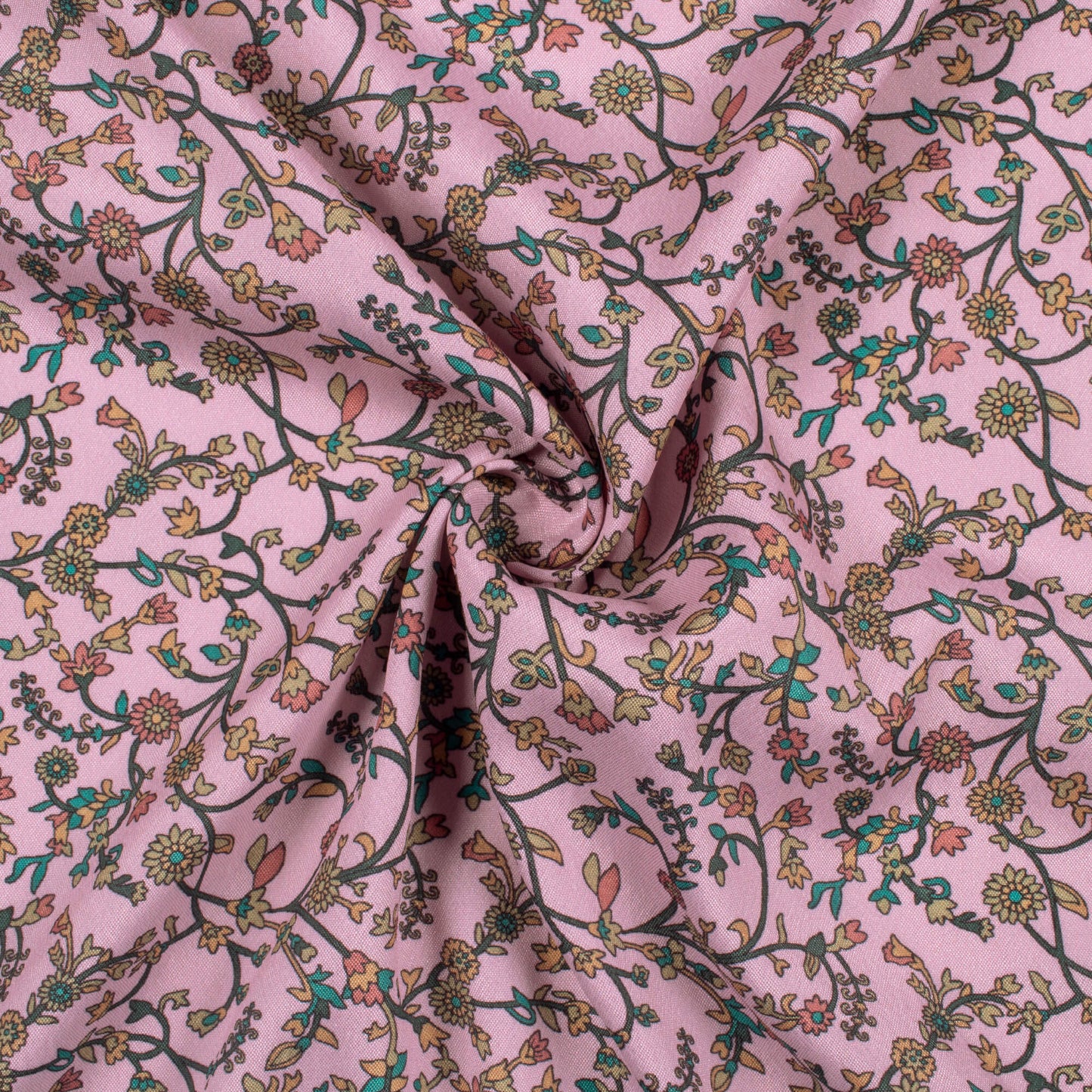 Taffy Pink And Green Floral Pattern Digital Print Crepe Silk Fabric