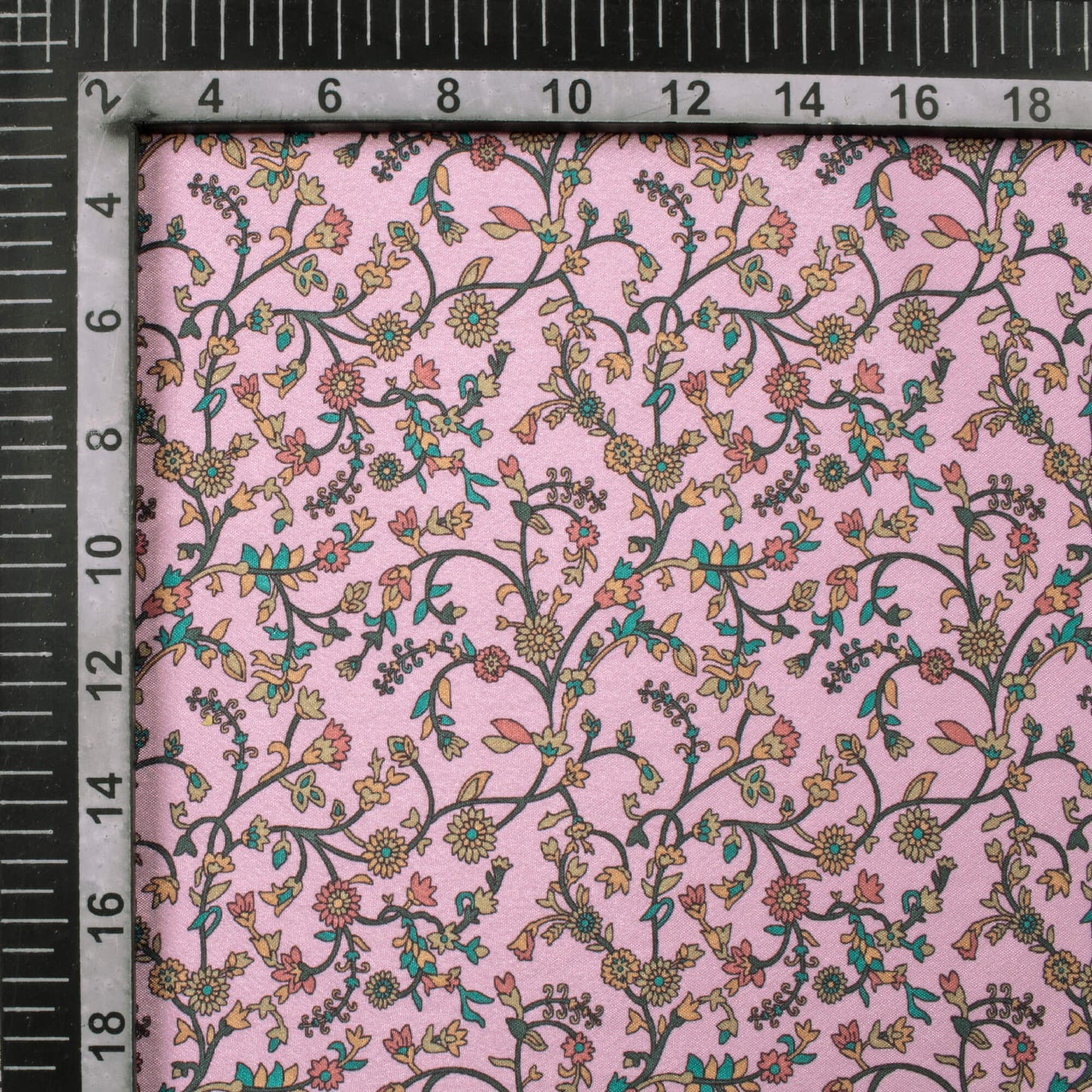 Taffy Pink And Green Floral Pattern Digital Print Crepe Silk Fabric