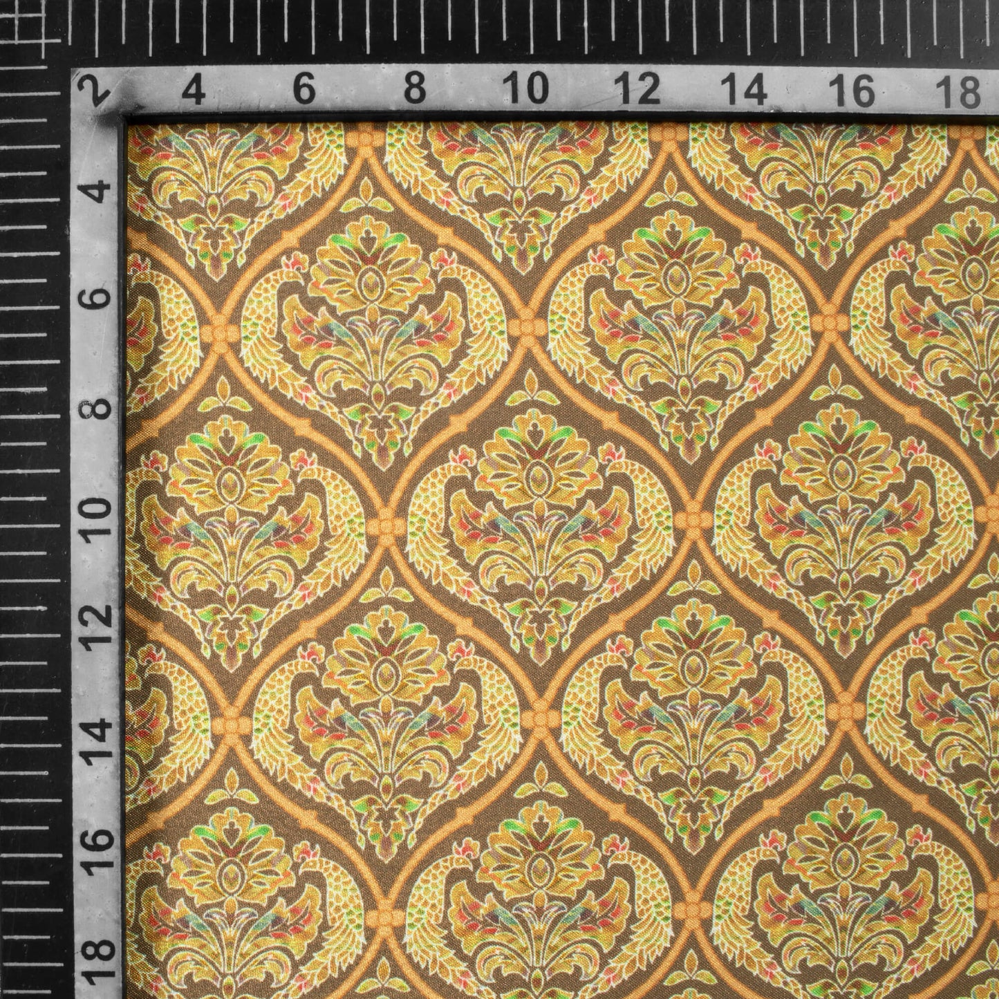 Penny Brown And Cream Trellis Pattern Digital Print Crepe Silk Fabric
