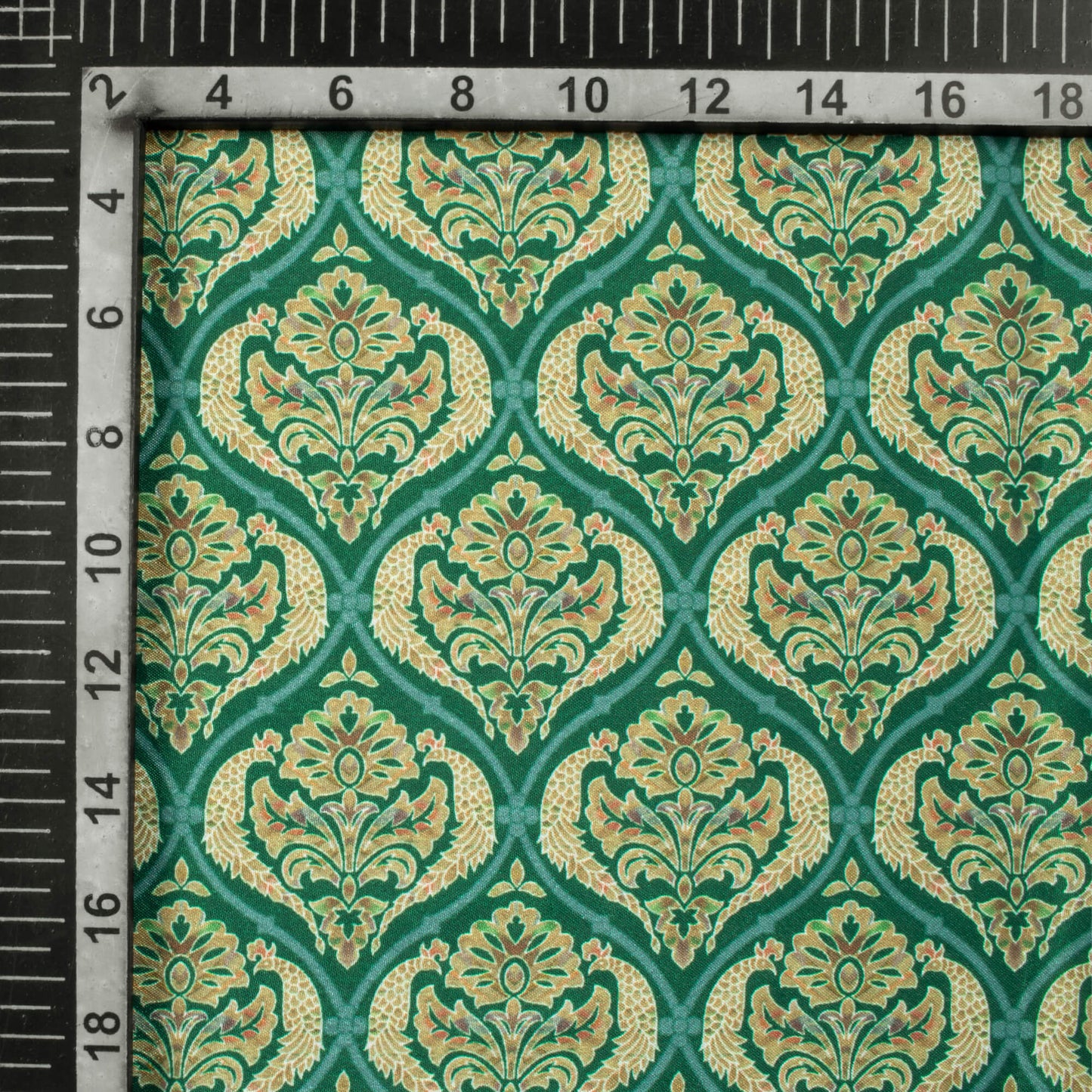 Sacramento Green And Cream Trellis Pattern Digital Print Crepe Silk Fabric