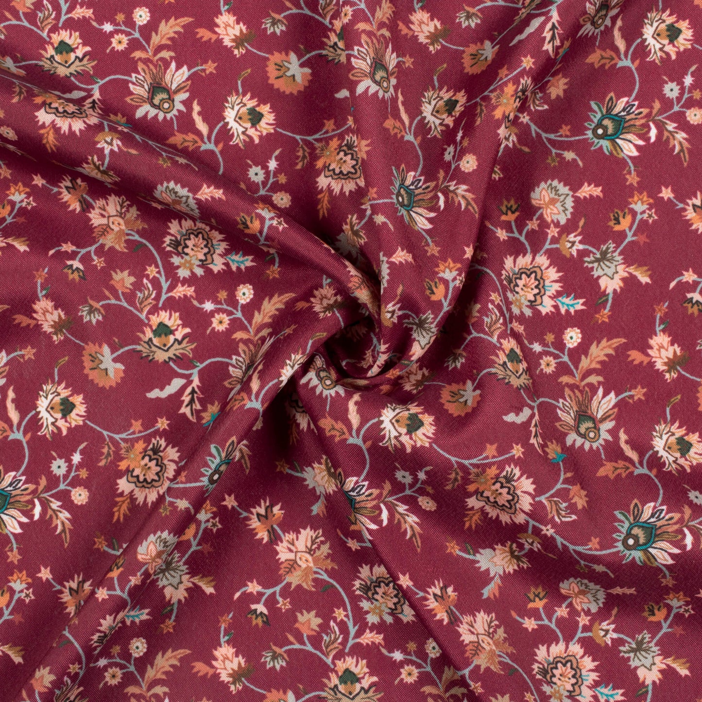 Carmine Red Floral Pattern Digital Print Crepe Silk Fabric