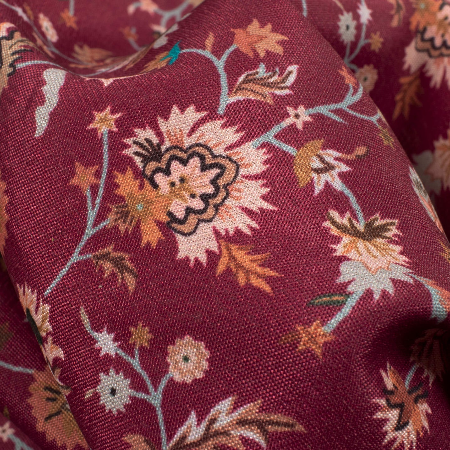 Carmine Red Floral Pattern Digital Print Crepe Silk Fabric