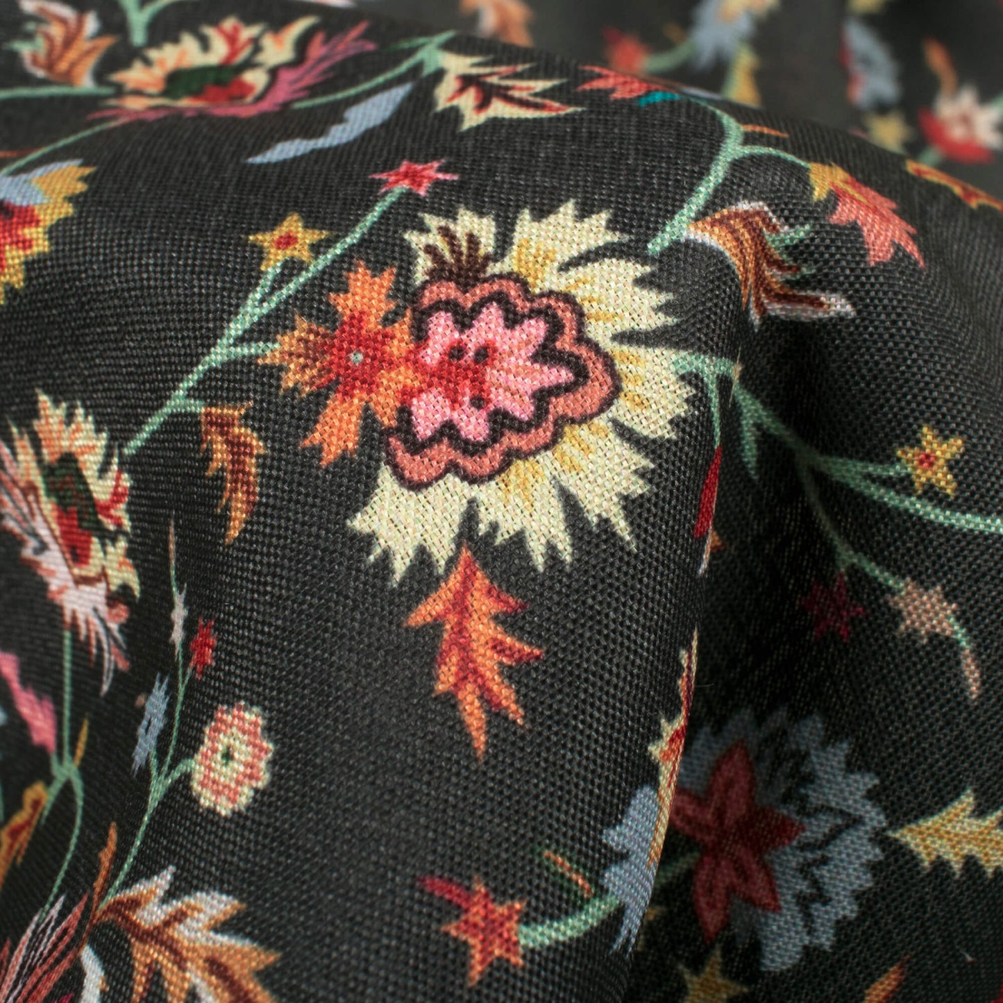 Black Floral Pattern Digital Print Crepe Silk Fabric