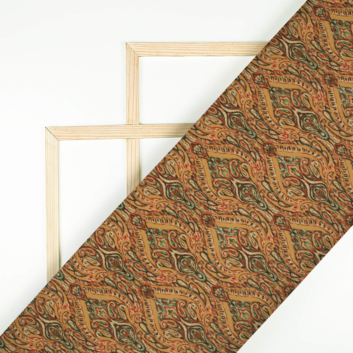 Mustard Yellow And Red Ethnic Pattern Digital Print Crepe Silk Fabric