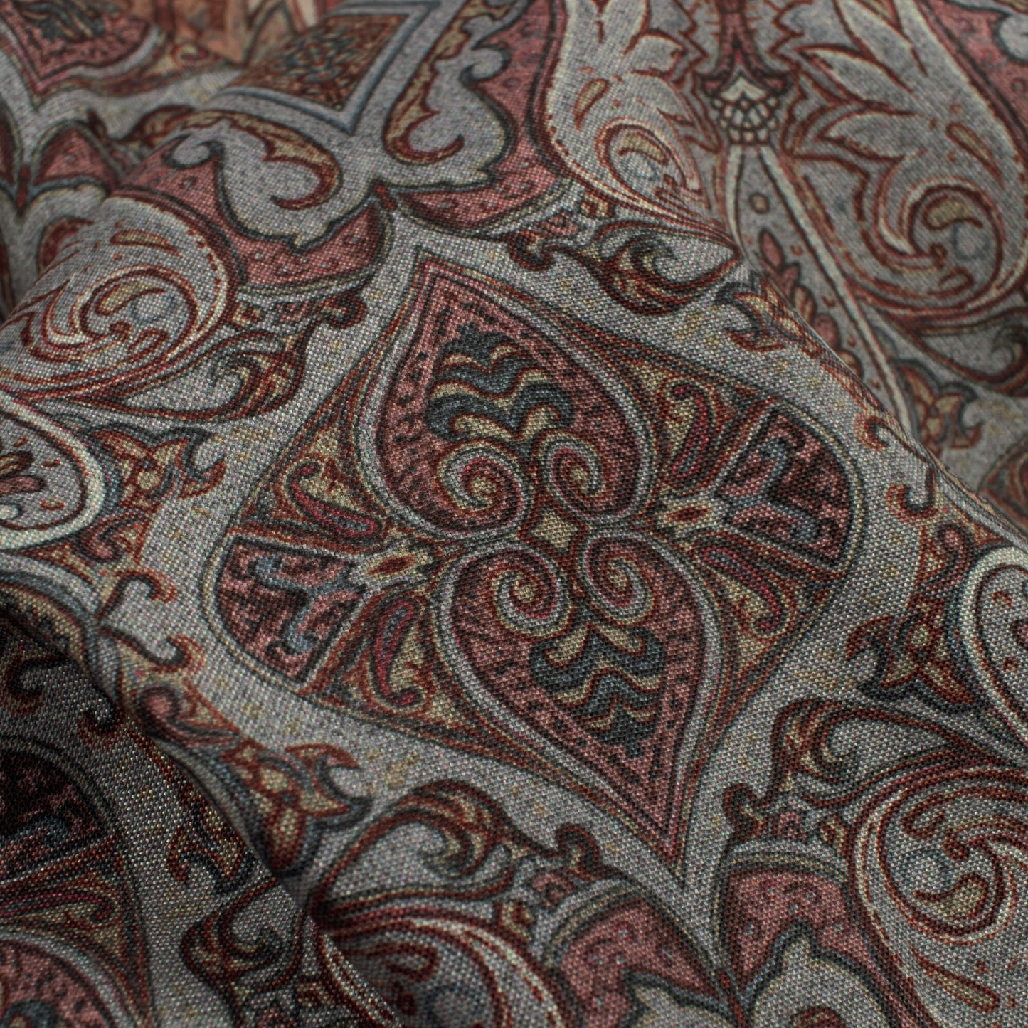 Dolphin Grey And Thulian Pink Ethnic Pattern Digital Print Crepe Silk Fabric
