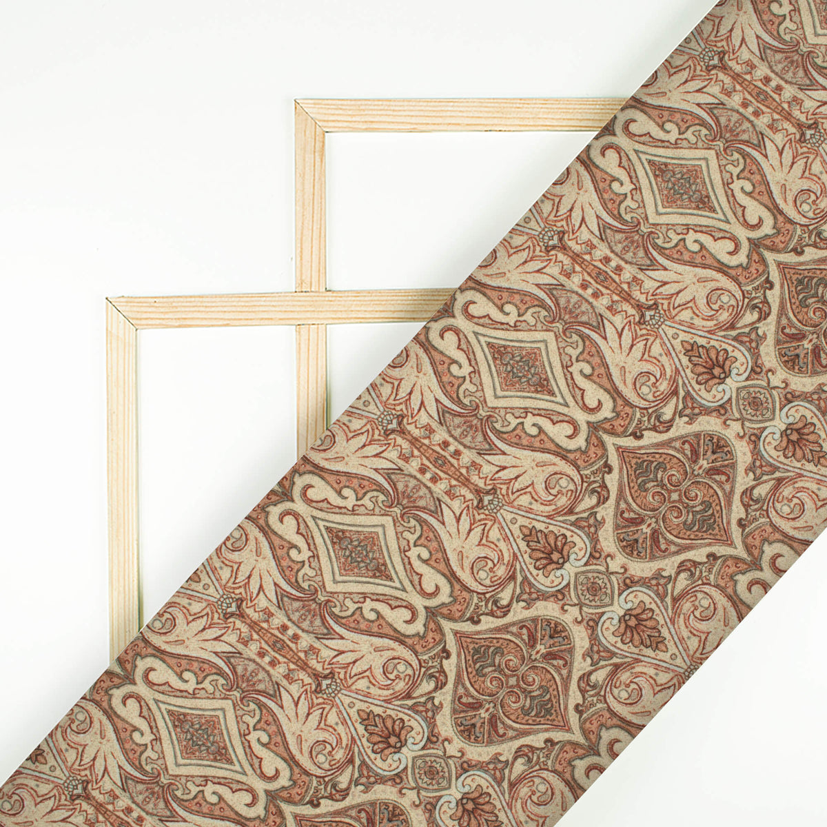 Cream And Thulian Pink Ethnic Pattern Digital Print Crepe Silk Fabric