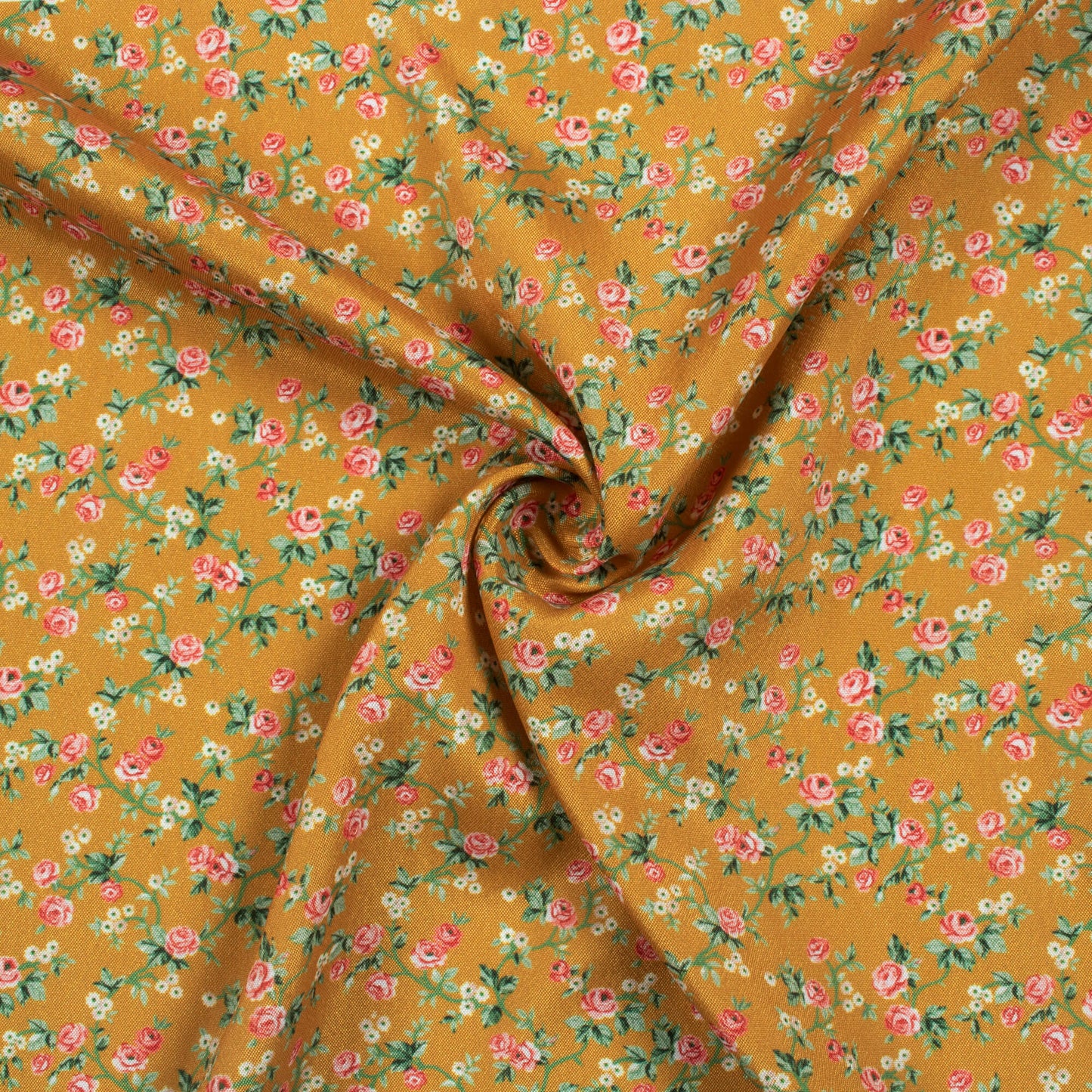Goldenrod Yellow And Green Floral Pattern Digital Print Crepe Silk Fabric