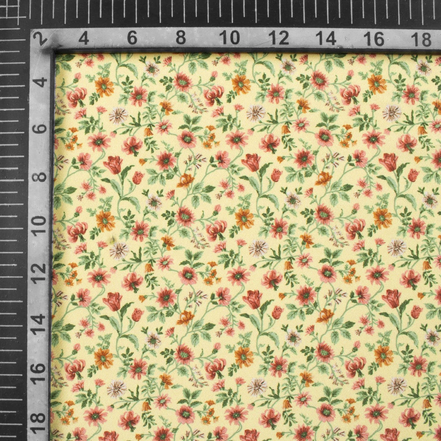 Banana Yellow And Pink Floral Pattern Digital Print Crepe Silk Fabric