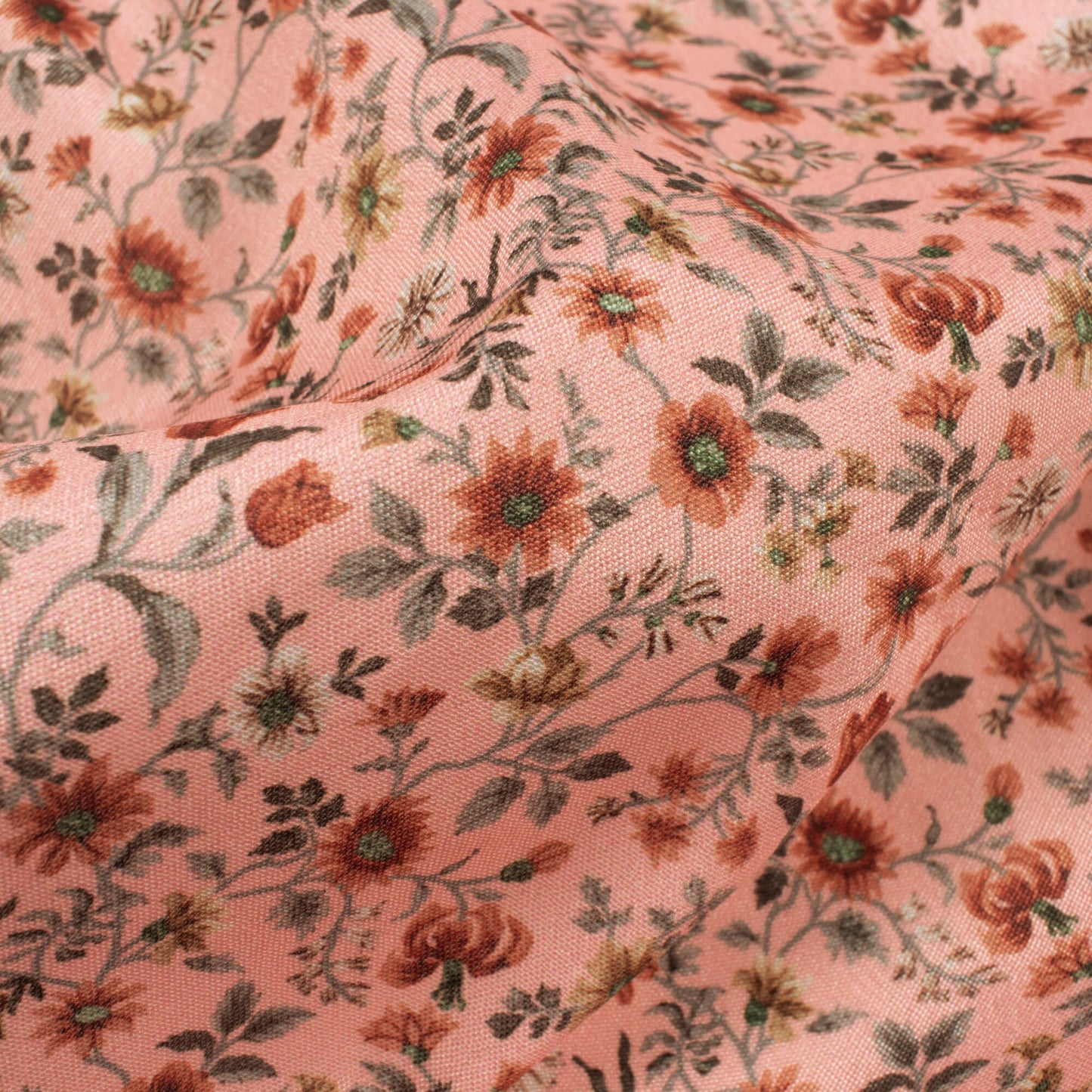 Flamingo Pink And Red Floral Pattern Digital Print Crepe Silk Fabric