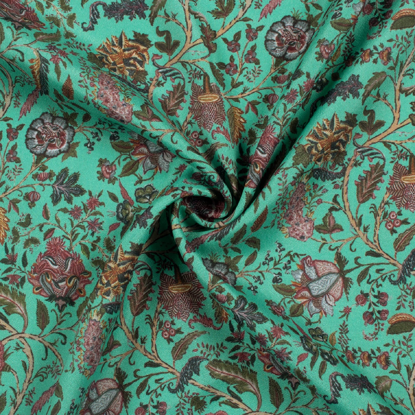 Dark Turquoise Floral Pattern Digital Print Crepe Silk Fabric
