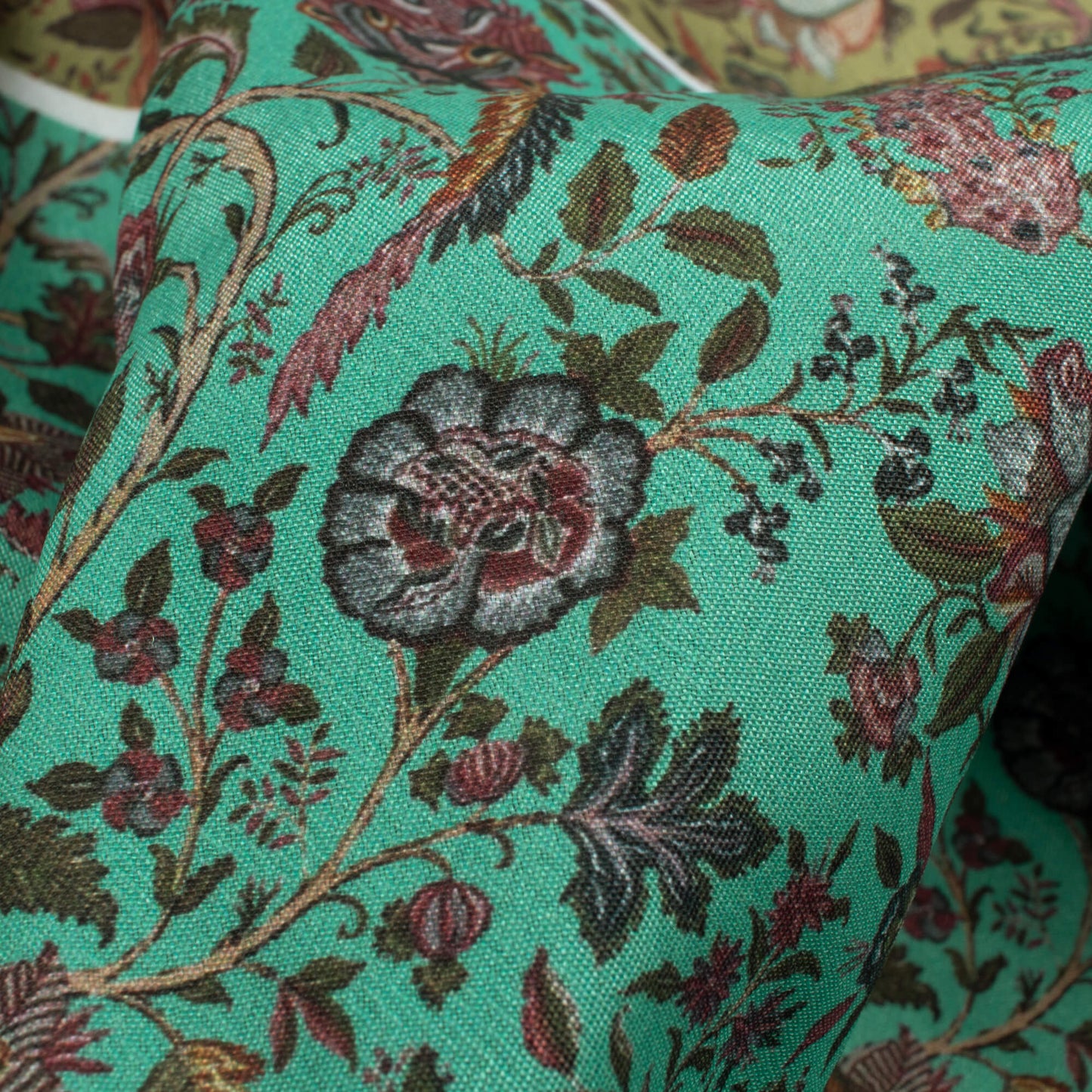 Dark Turquoise Floral Pattern Digital Print Crepe Silk Fabric