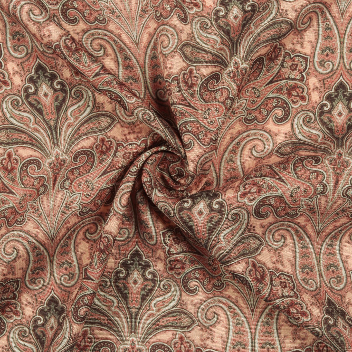 Peach Paisley Pattern Digital Print Crepe Silk Fabric