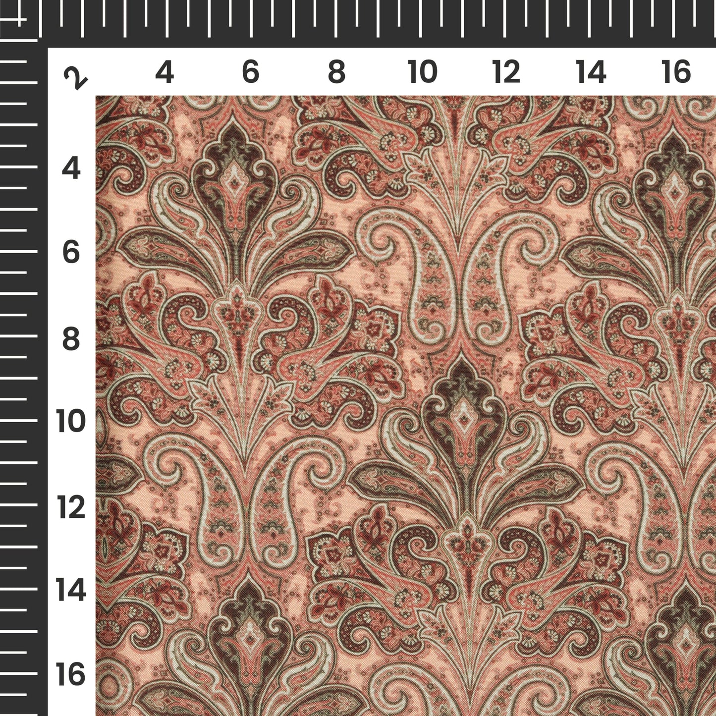 Peach Paisley Pattern Digital Print Crepe Silk Fabric