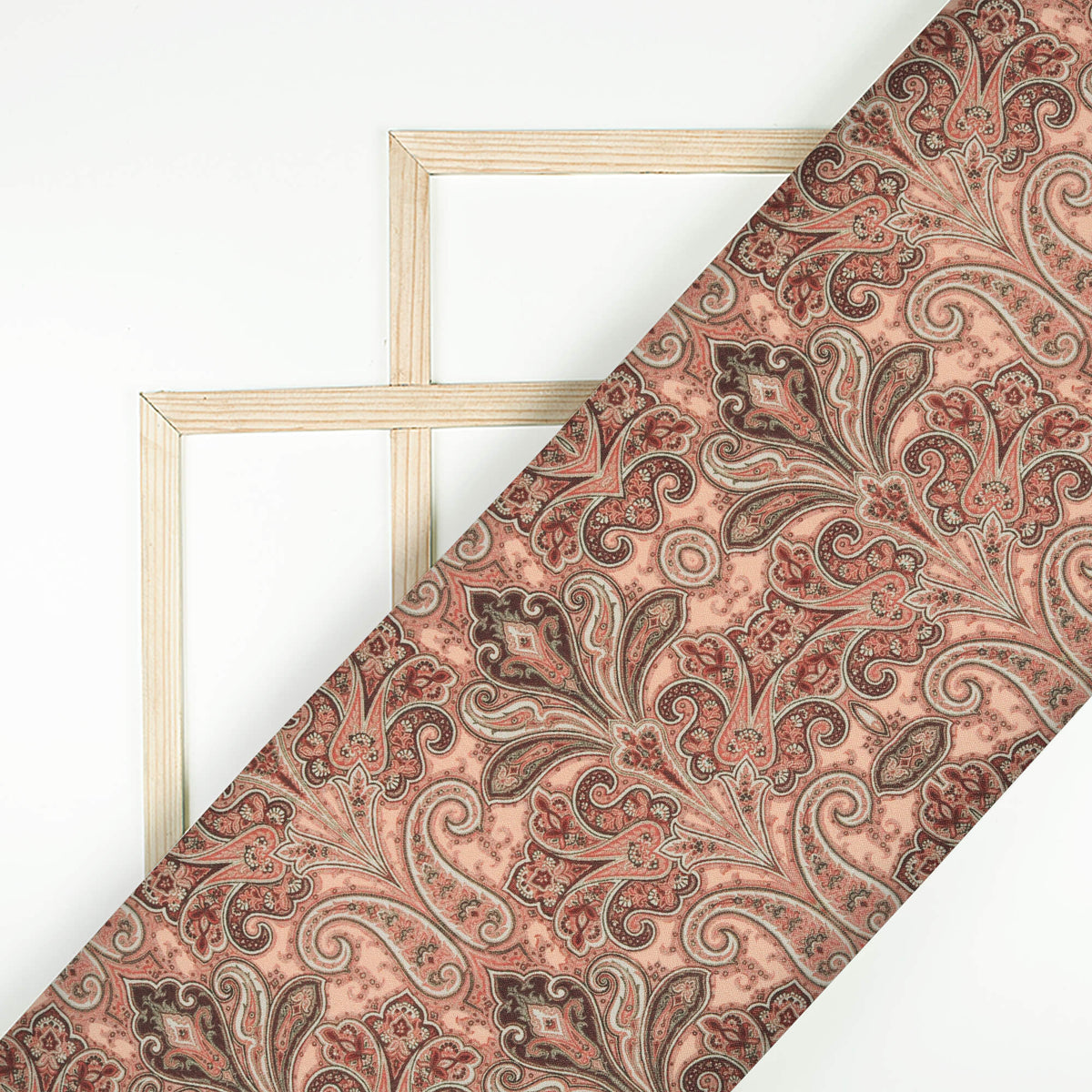Peach Paisley Pattern Digital Print Crepe Silk Fabric