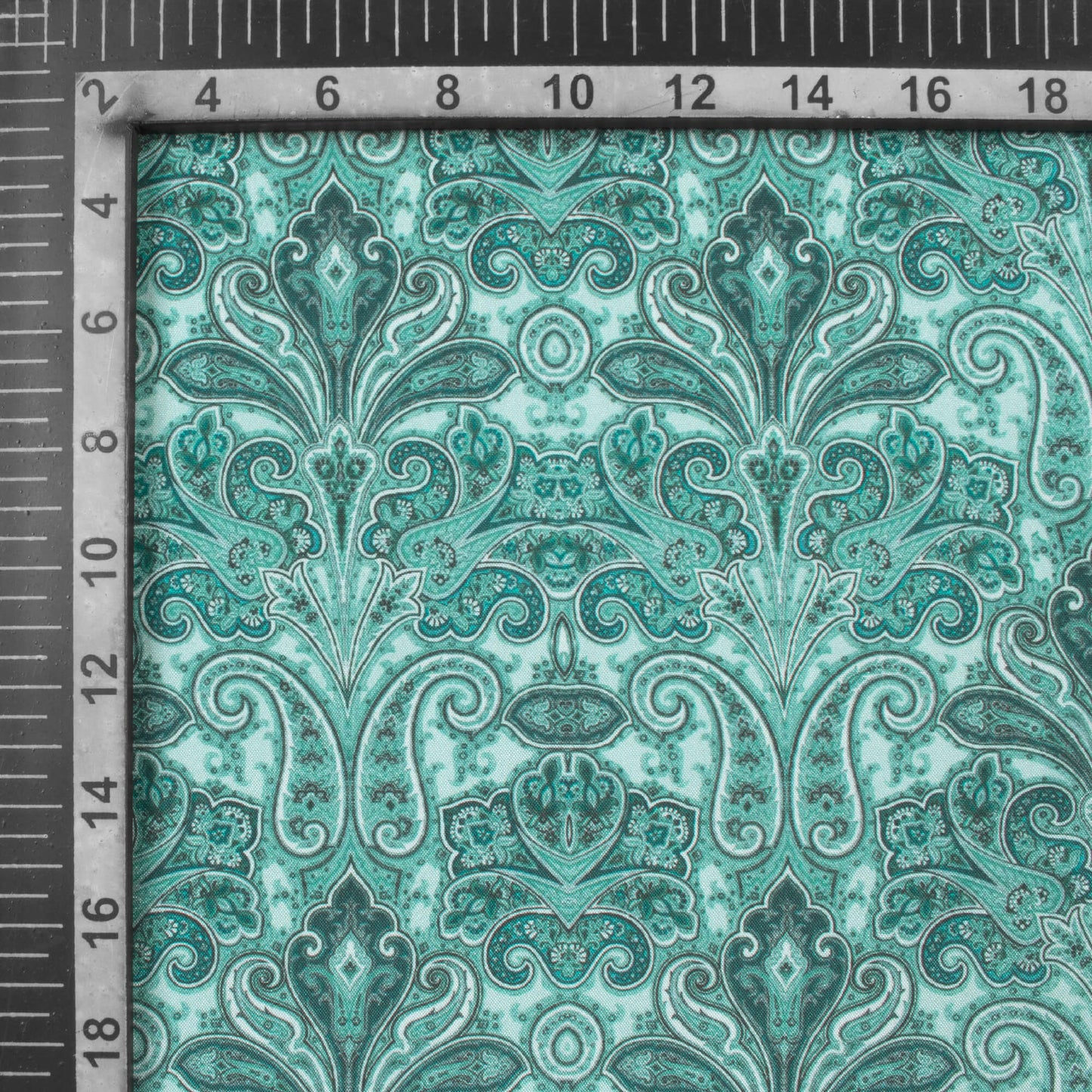 Teal Blue Paisley Pattern Digital Print Crepe Silk Fabric