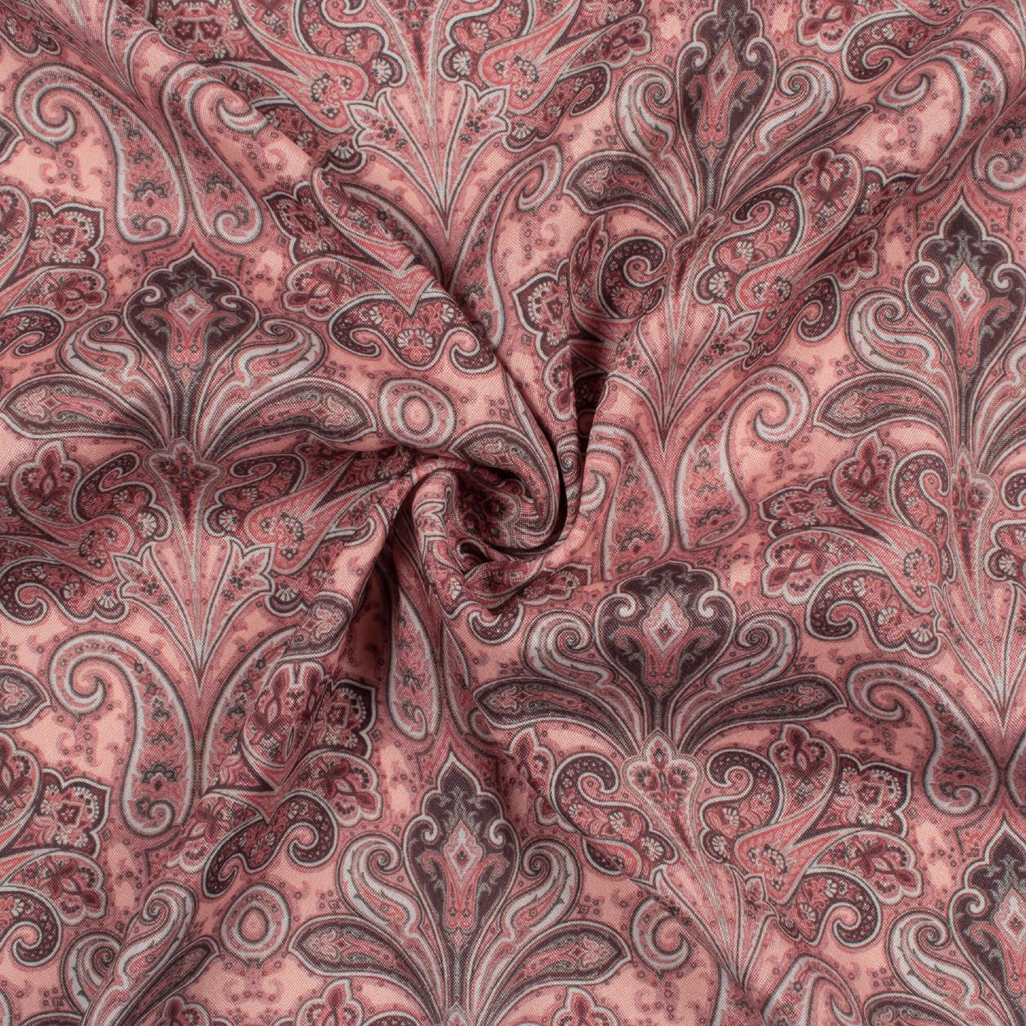 Baby Pink Paisley Pattern Digital Print Crepe Silk Fabric