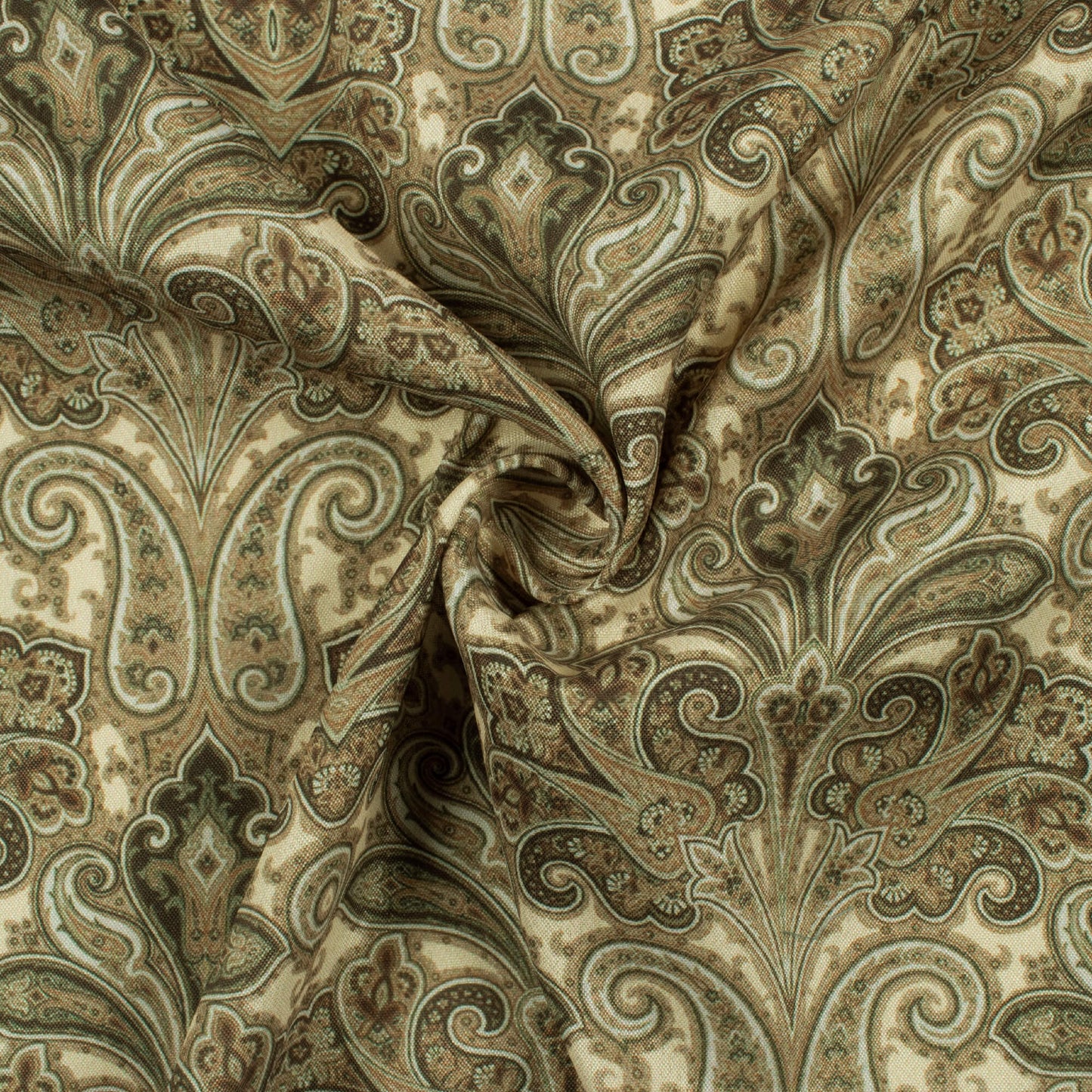 Cream Paisley Pattern Digital Print Crepe Silk Fabric
