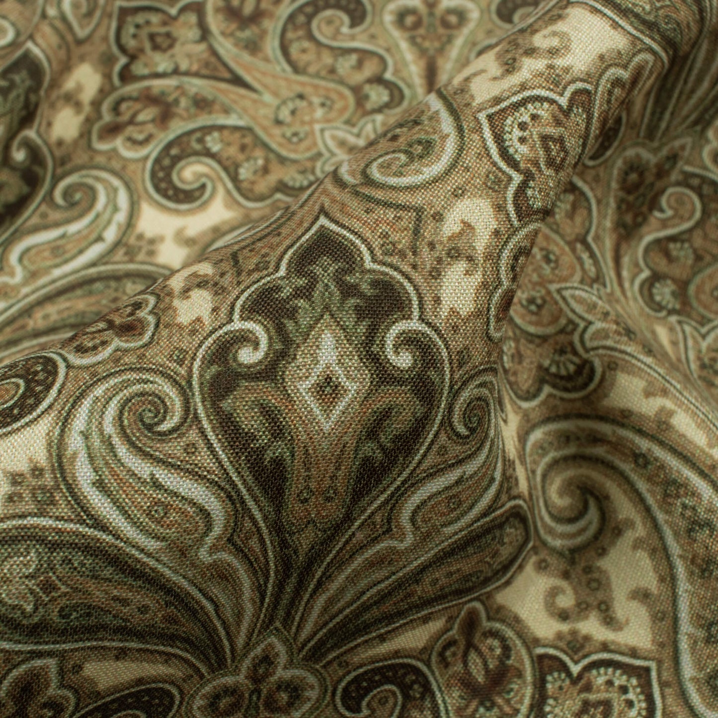 Cream Paisley Pattern Digital Print Crepe Silk Fabric