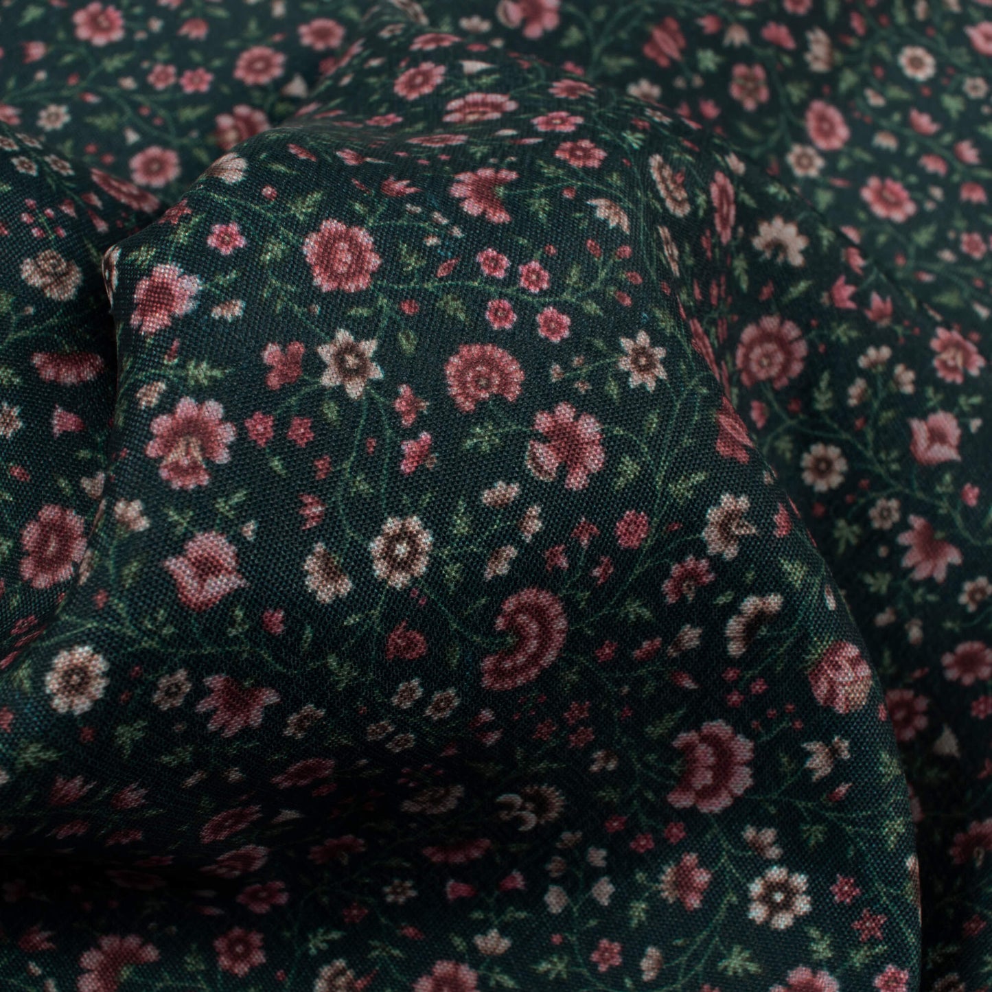 Prussian Blue And Pink Floral Pattern Digital Print Crepe Silk Fabric