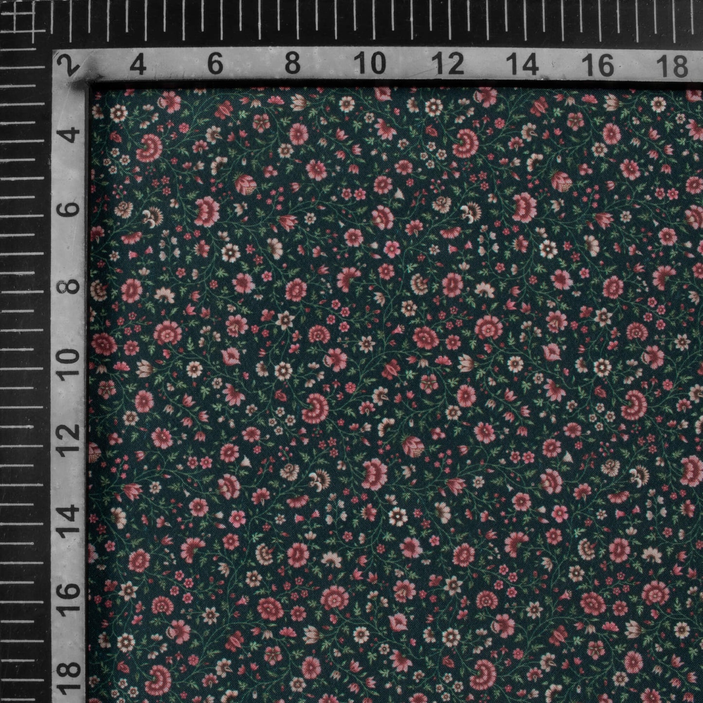 Prussian Blue And Pink Floral Pattern Digital Print Crepe Silk Fabric