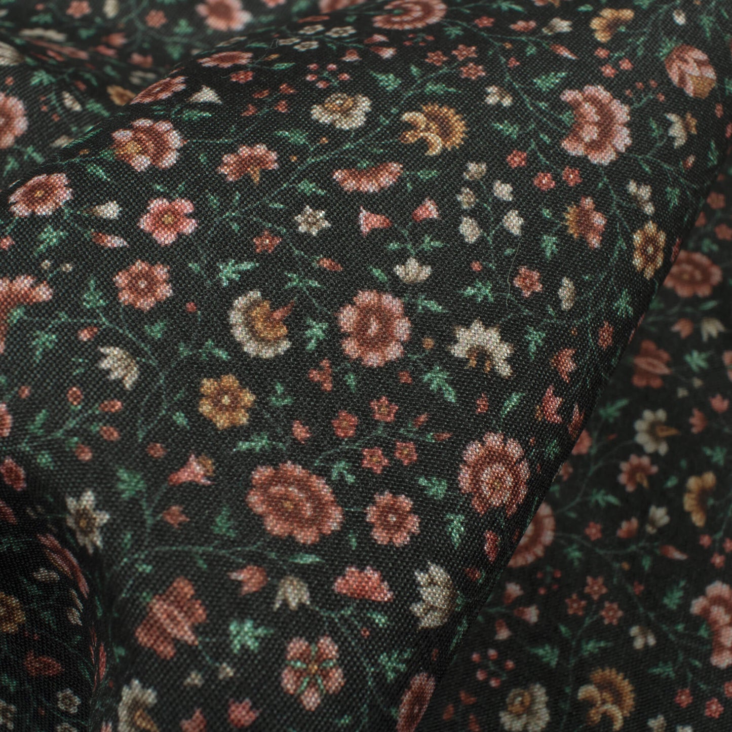 Black And Pink Floral Pattern Digital Print Crepe Silk Fabric