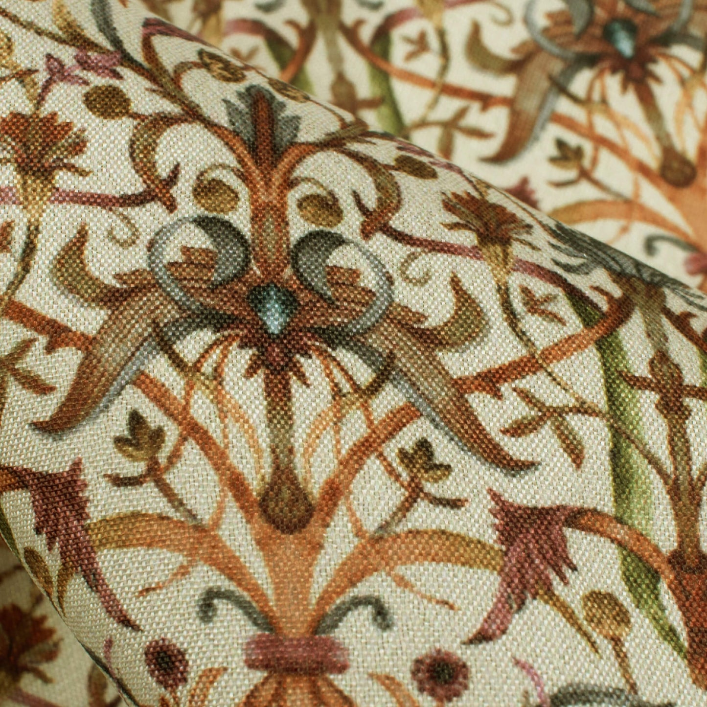 Cream And Red Traditional Pattern Digital Print Crepe Silk Fabric